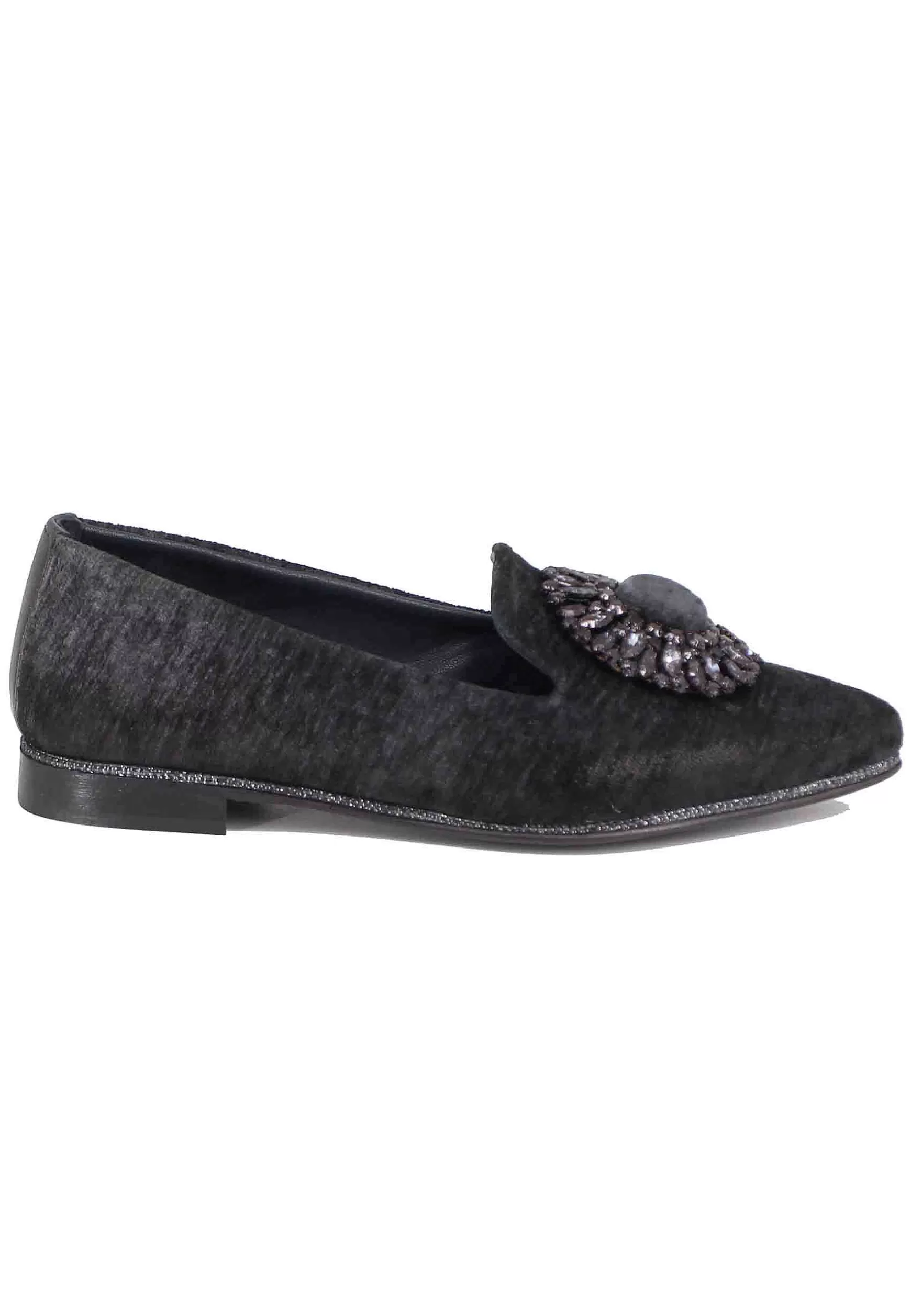Mocassini Donna In Velluto Nero Con Fibbia E Tacco Basso*Zoe Store