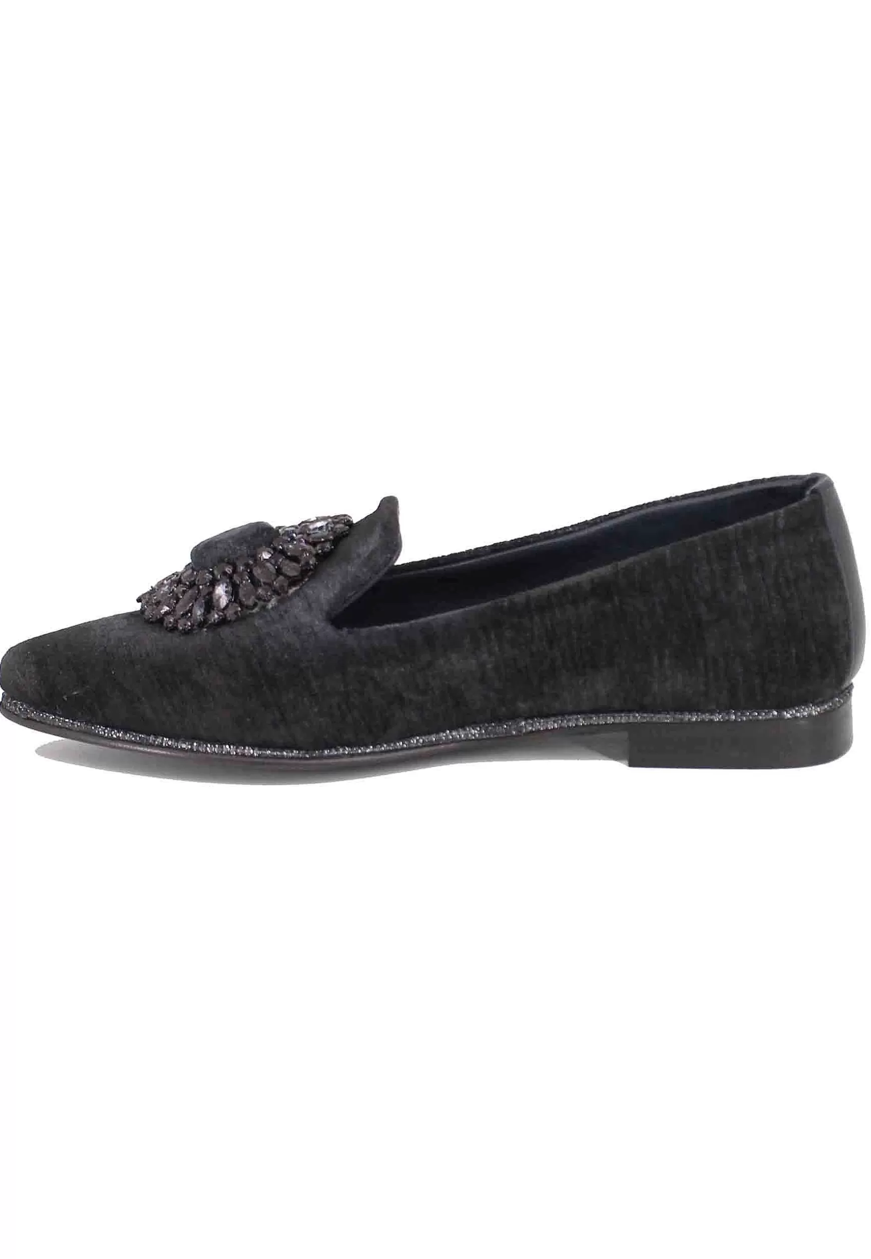 Mocassini Donna In Velluto Nero Con Fibbia E Tacco Basso*Zoe Store