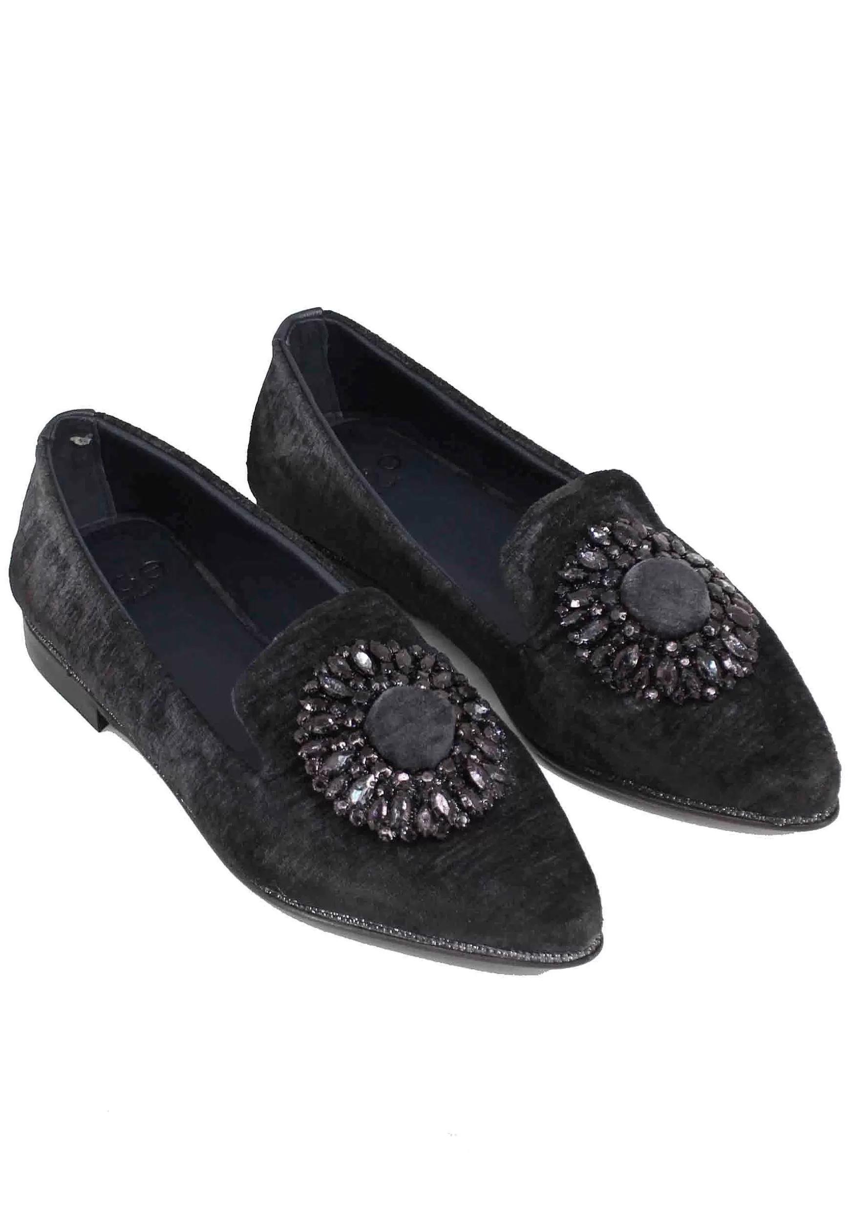 Mocassini Donna In Velluto Nero Con Fibbia E Tacco Basso*Zoe Store