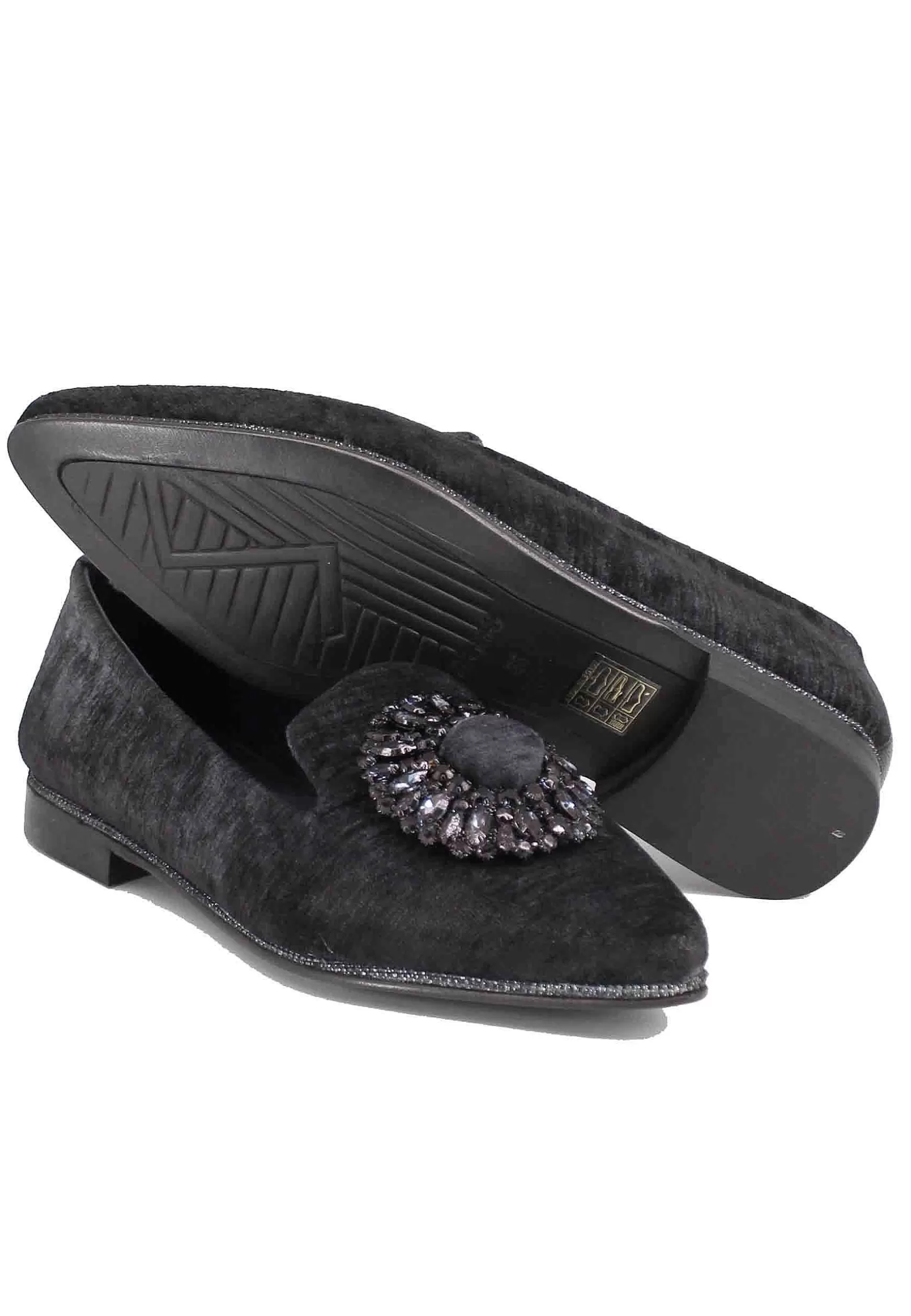 Mocassini Donna In Velluto Nero Con Fibbia E Tacco Basso*Zoe Store