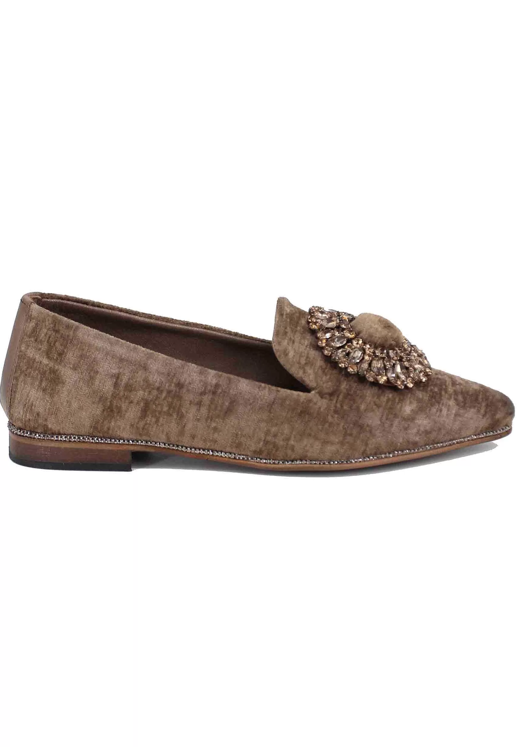 Mocassini Donna In Velluto Taupe Con Fibbia E Tacco Basso*Zoe Flash Sale