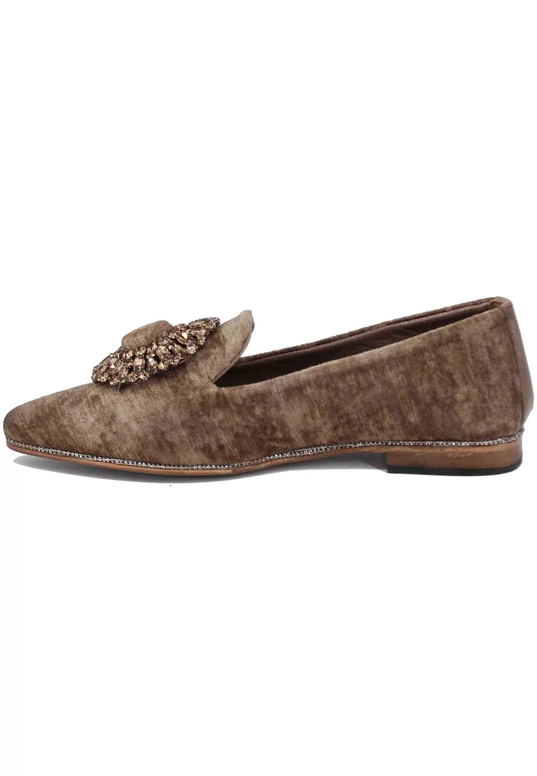 Mocassini Donna In Velluto Taupe Con Fibbia E Tacco Basso*Zoe Flash Sale