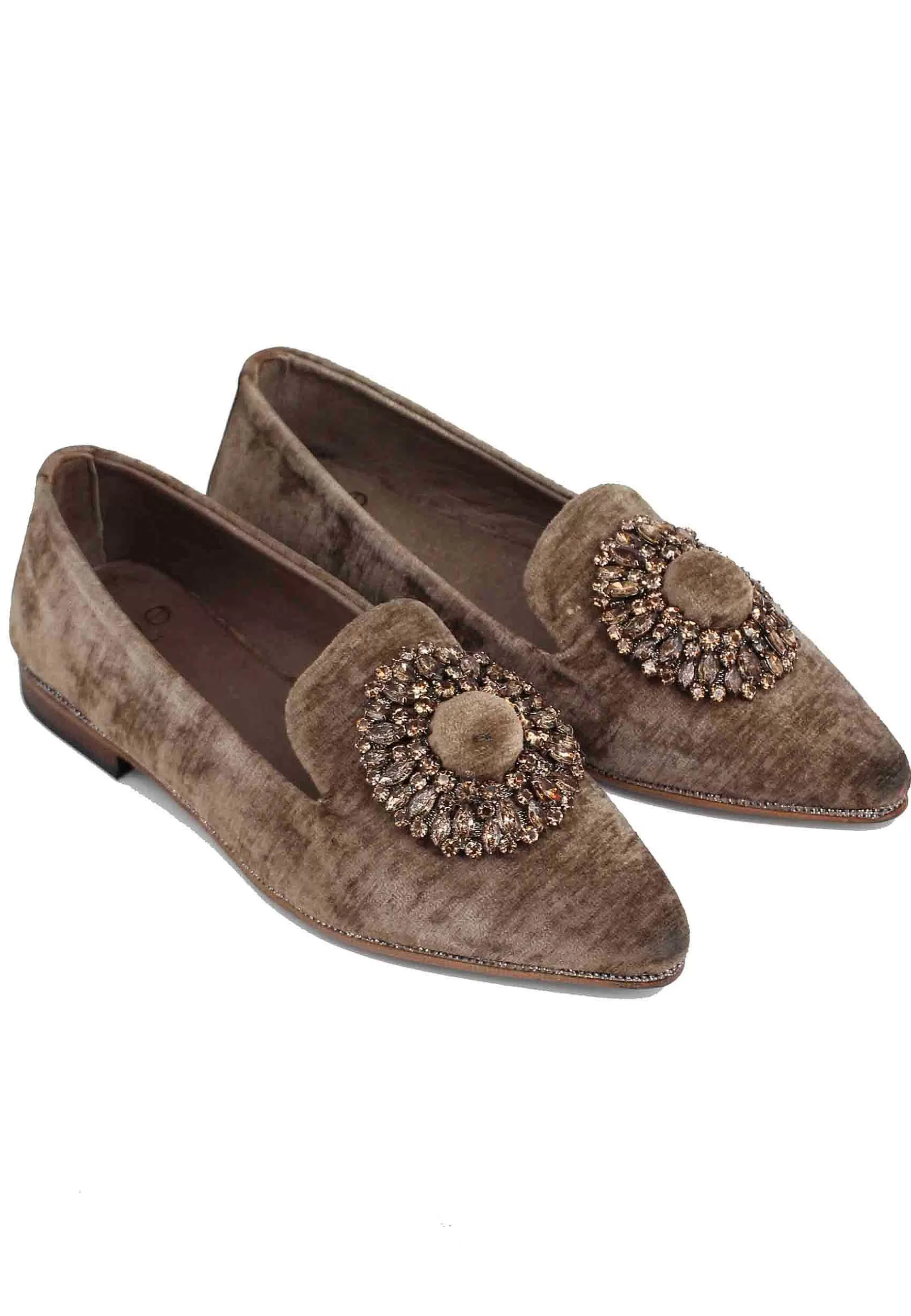 Mocassini Donna In Velluto Taupe Con Fibbia E Tacco Basso*Zoe Flash Sale