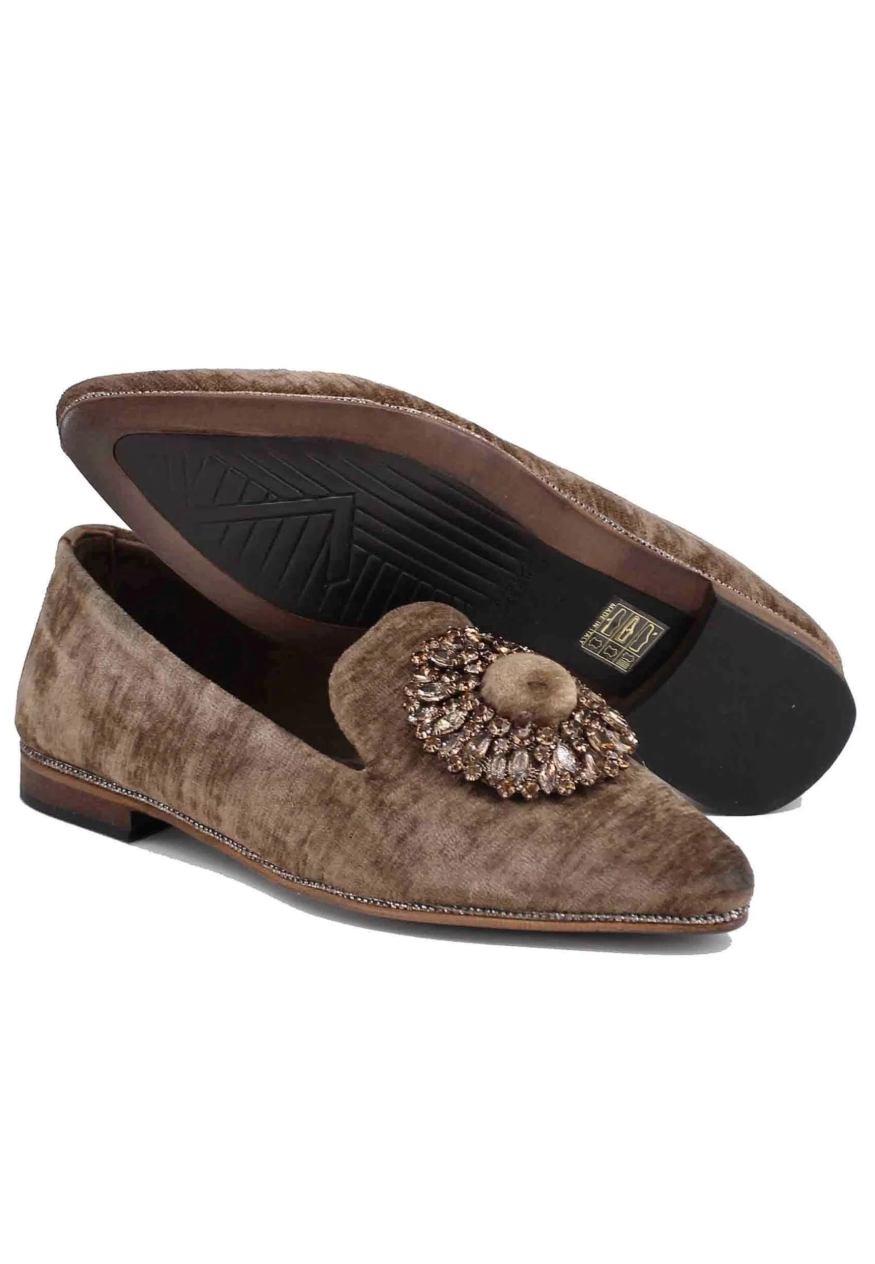 Mocassini Donna In Velluto Taupe Con Fibbia E Tacco Basso*Zoe Flash Sale