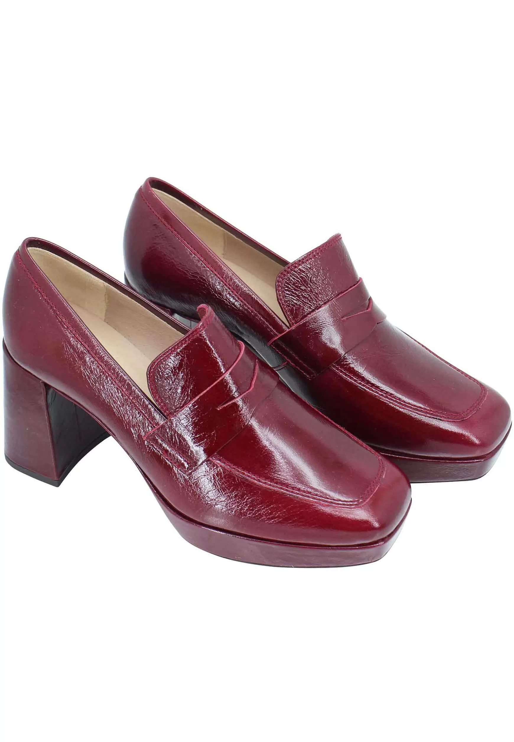 Mocassini Donna In Vernice Bordeaux Con Tacco Alto E Plateau*Unisa Store