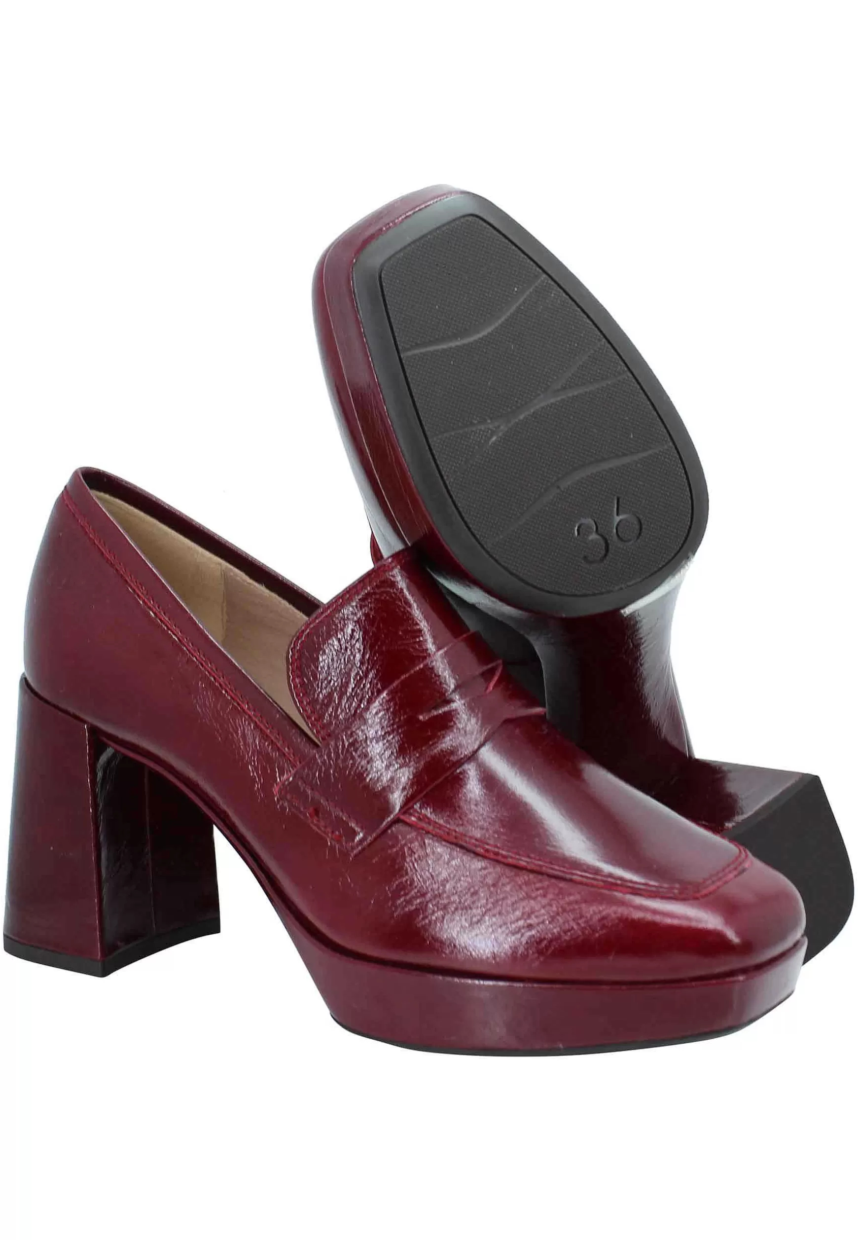 Mocassini Donna In Vernice Bordeaux Con Tacco Alto E Plateau*Unisa Store