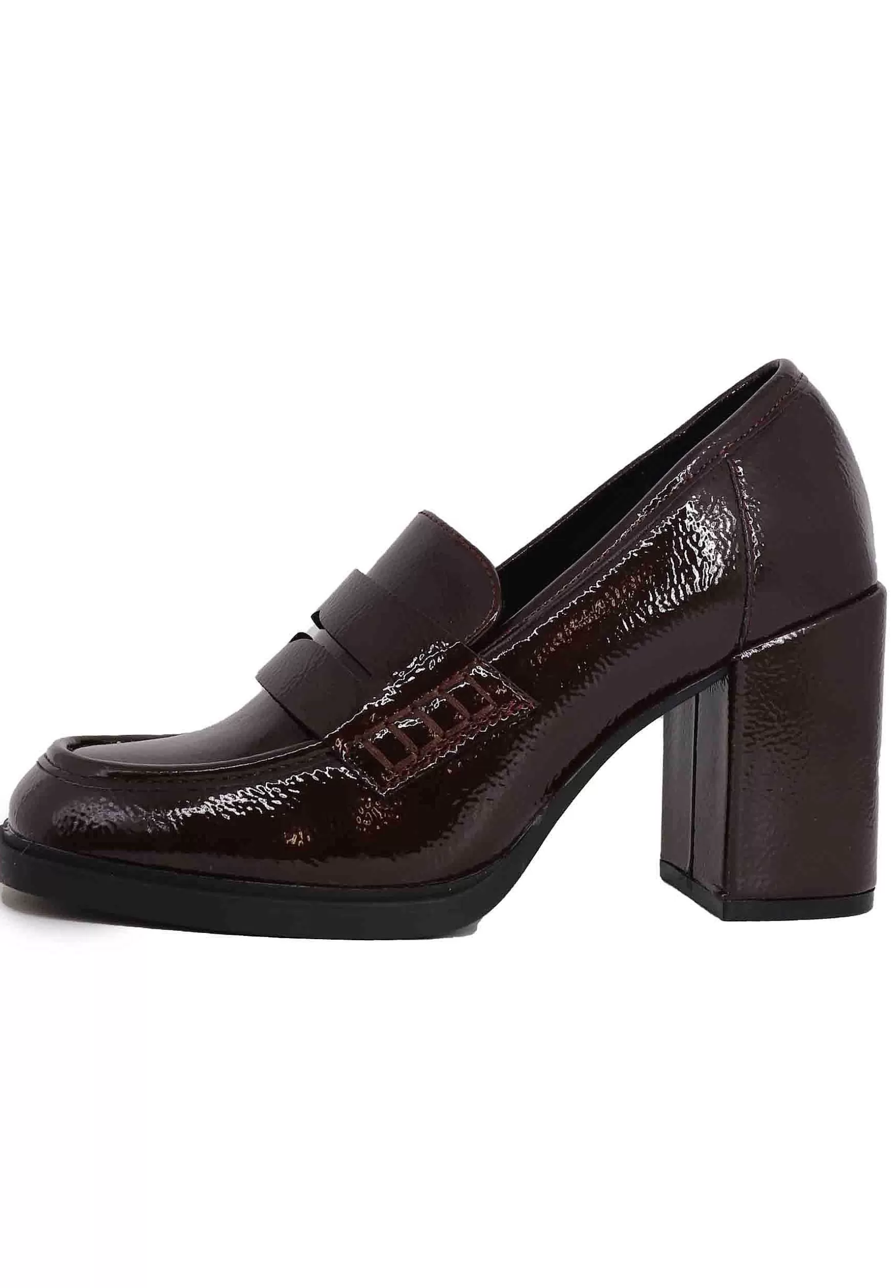 Mocassini Donna In Vernice Bordeaux Con Tacco Alto E Punta Tonda*Exe Sale