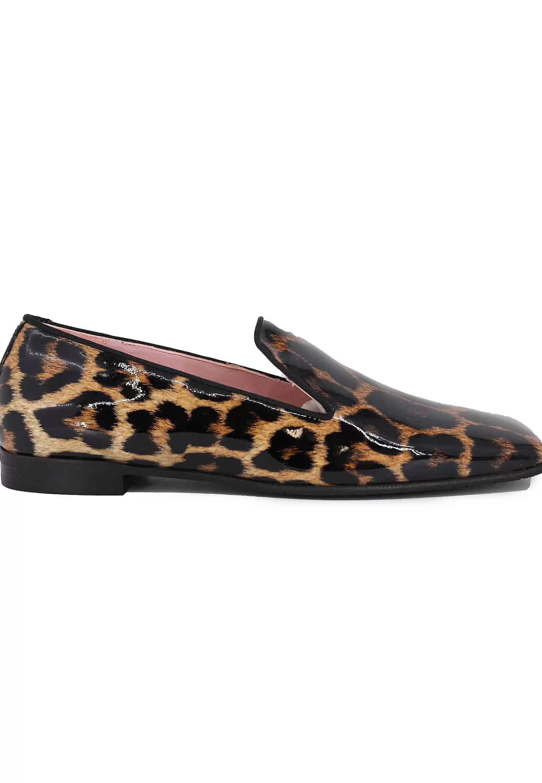 Mocassini Donna In Vernice Leopardate Con Tacco Basso E Punta Quadra*Ras Hot