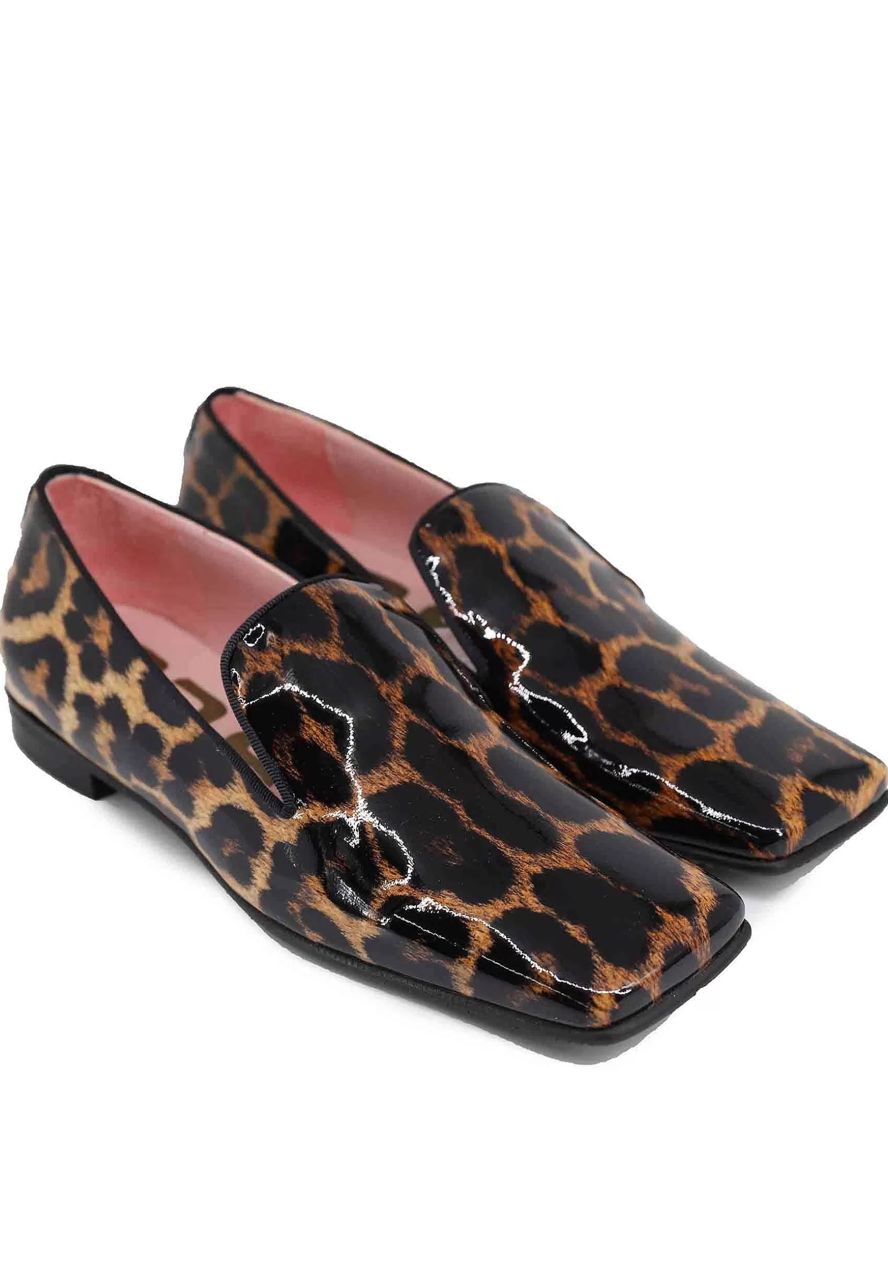Mocassini Donna In Vernice Leopardate Con Tacco Basso E Punta Quadra*Ras Hot