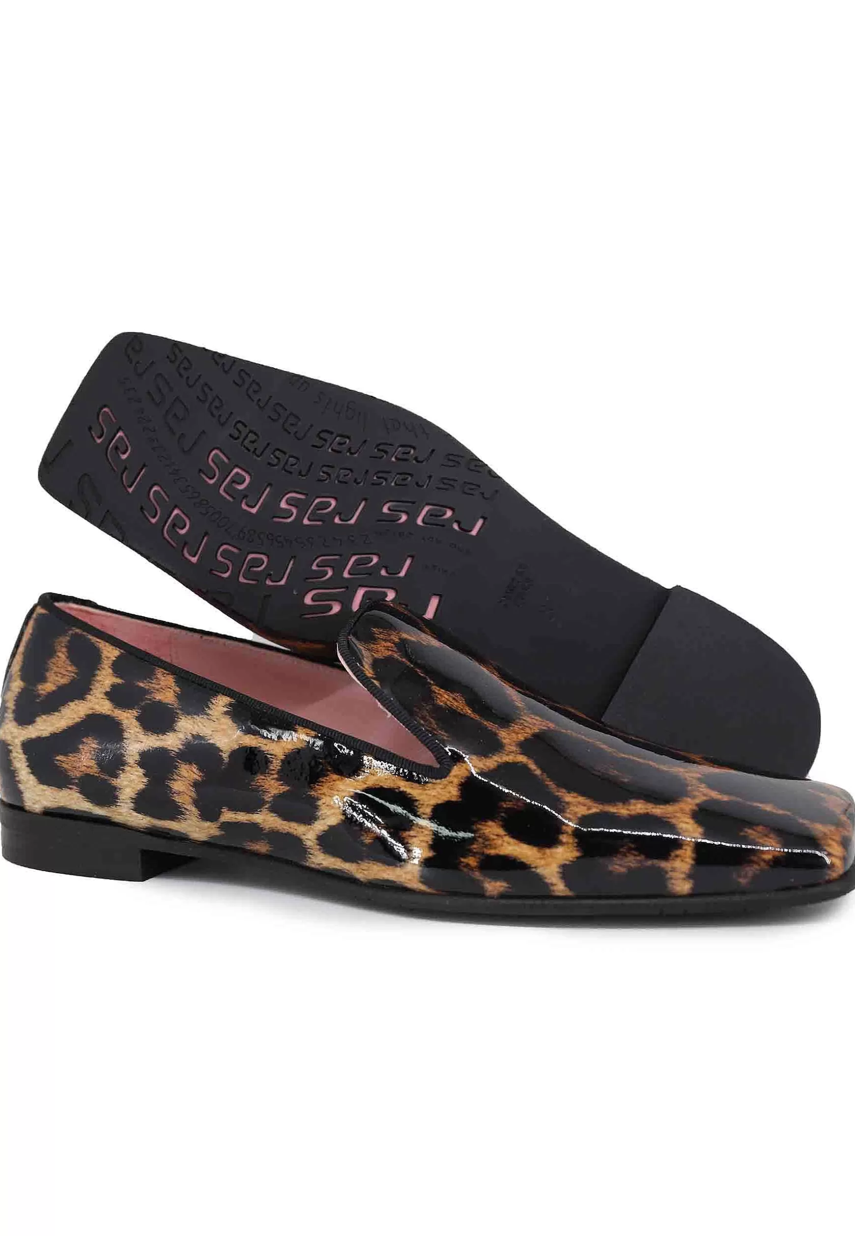 Mocassini Donna In Vernice Leopardate Con Tacco Basso E Punta Quadra*Ras Hot