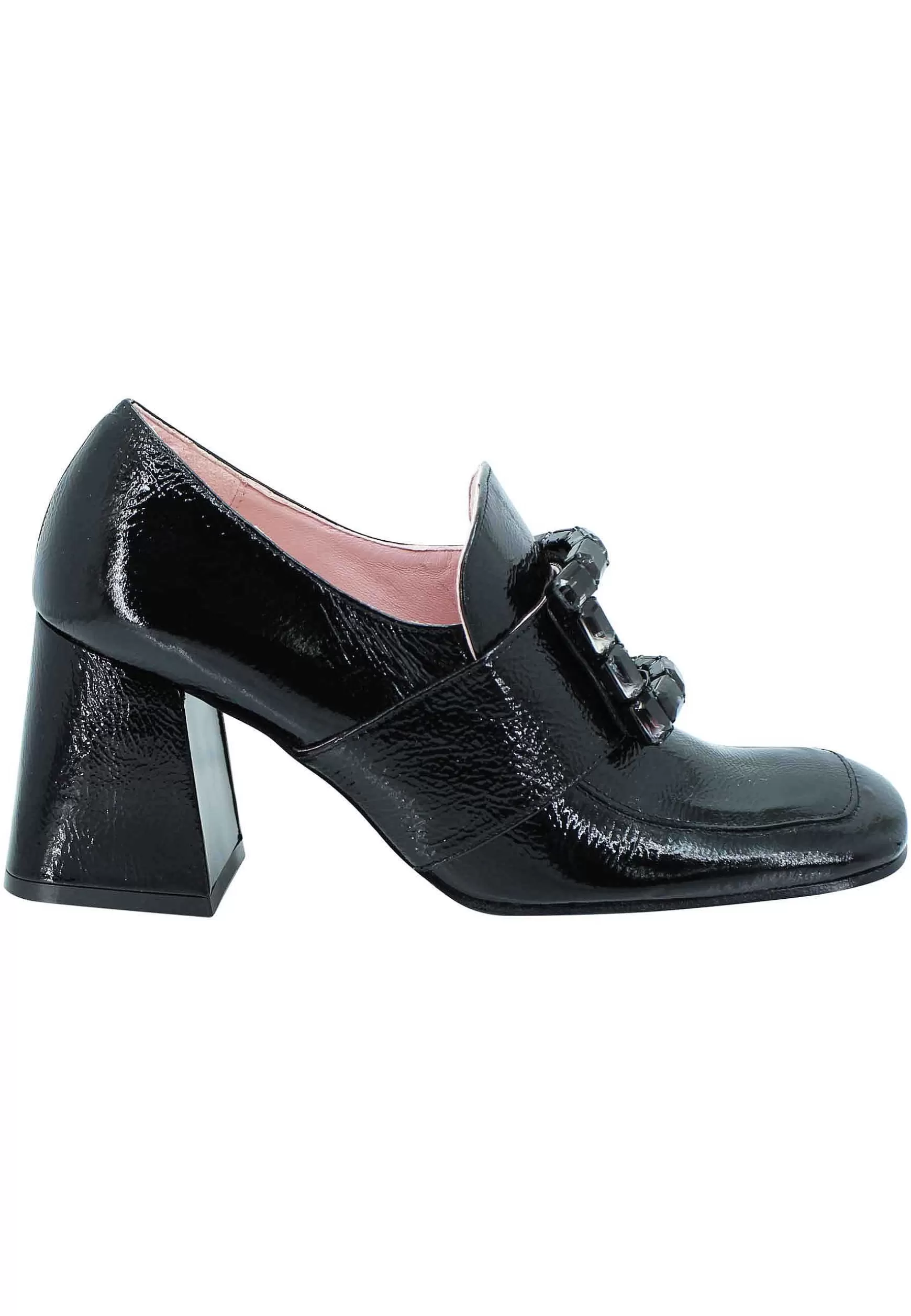 Mocassini Donna In Vernice Nera Con Fibbia In Sts Punta Quadra E Tacco Alto*Ras Clearance