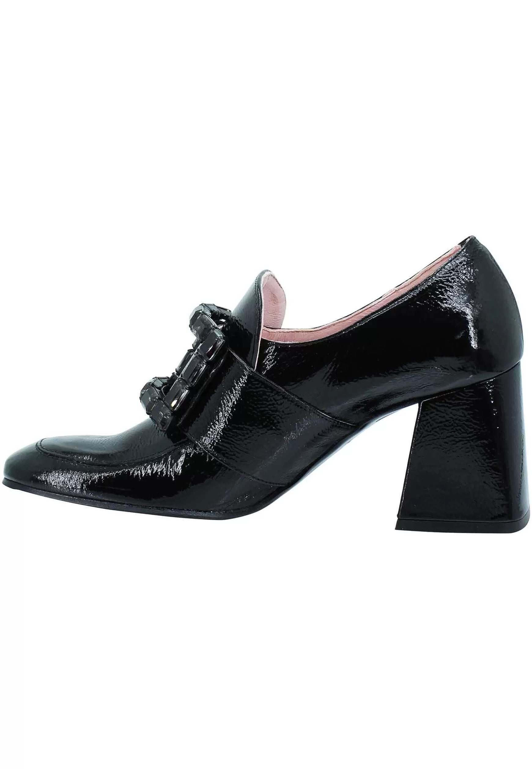 Mocassini Donna In Vernice Nera Con Fibbia In Sts Punta Quadra E Tacco Alto*Ras Clearance