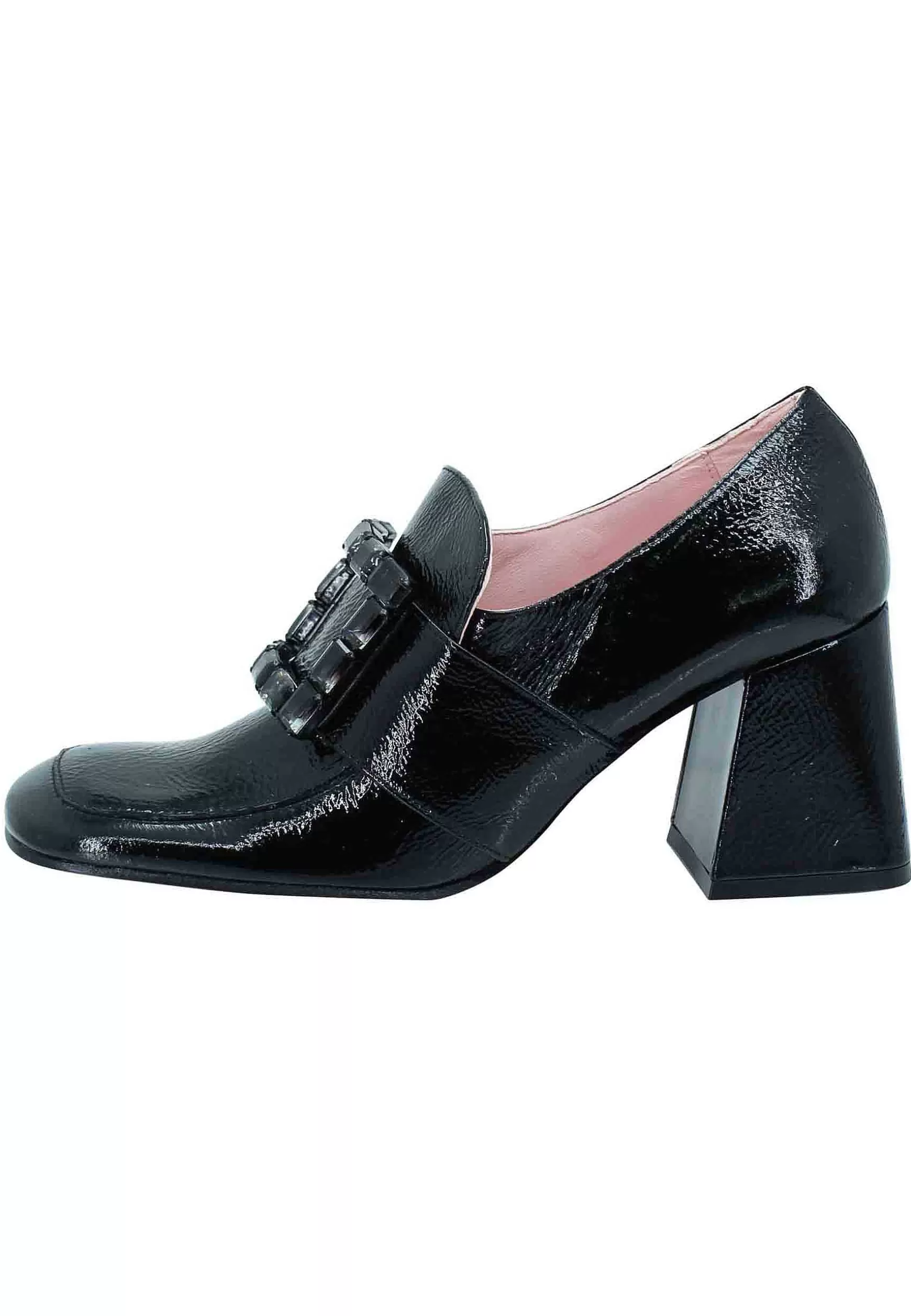 Mocassini Donna In Vernice Nera Con Fibbia In Sts Punta Quadra E Tacco Alto*Ras Clearance