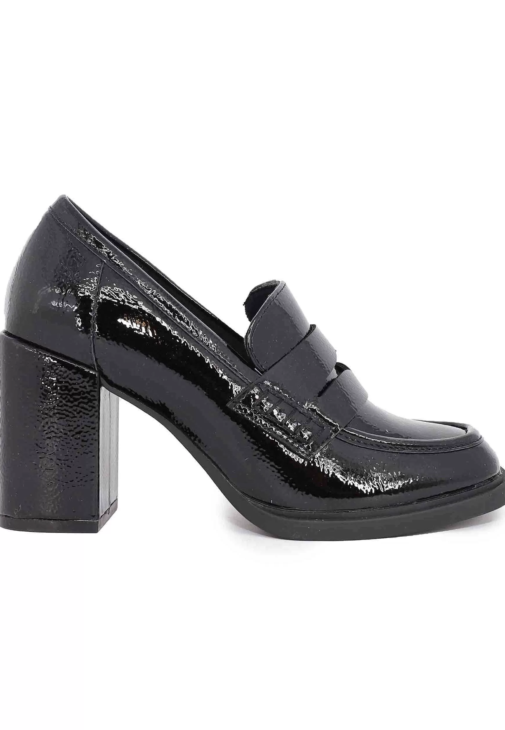Mocassini Donna In Vernice Nera Con Tacco Alto E Punta Tonda*Exe Flash Sale