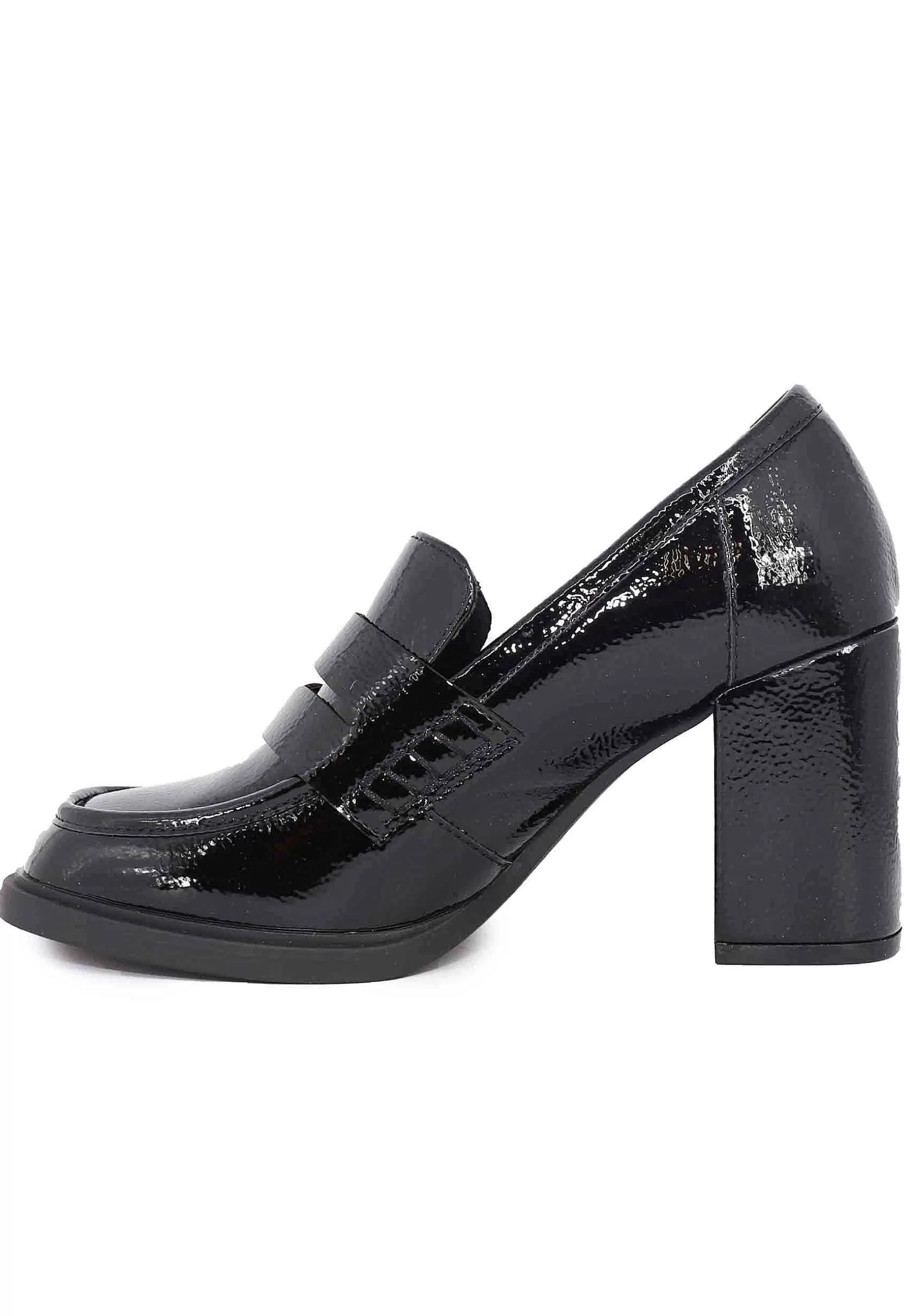 Mocassini Donna In Vernice Nera Con Tacco Alto E Punta Tonda*Exe Flash Sale