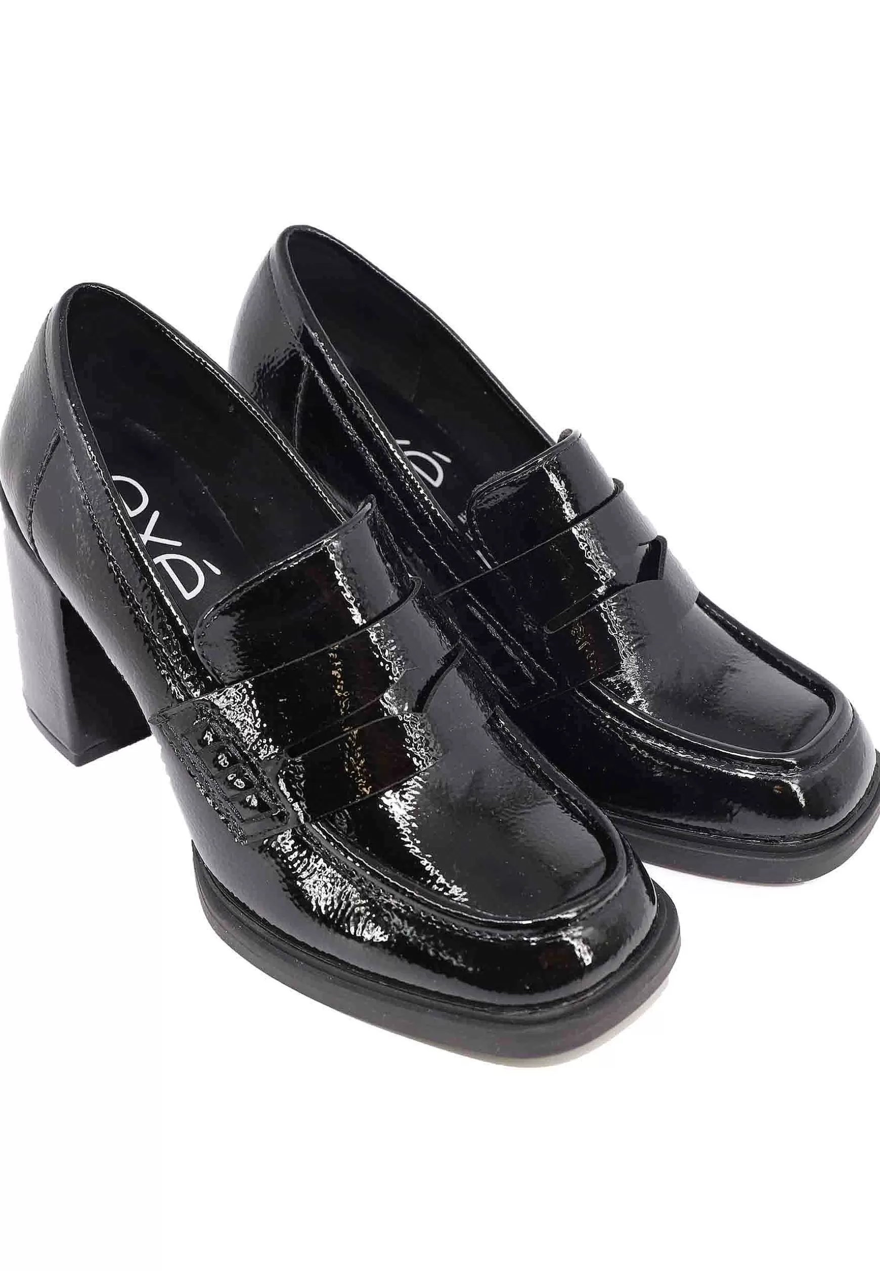 Mocassini Donna In Vernice Nera Con Tacco Alto E Punta Tonda*Exe Flash Sale