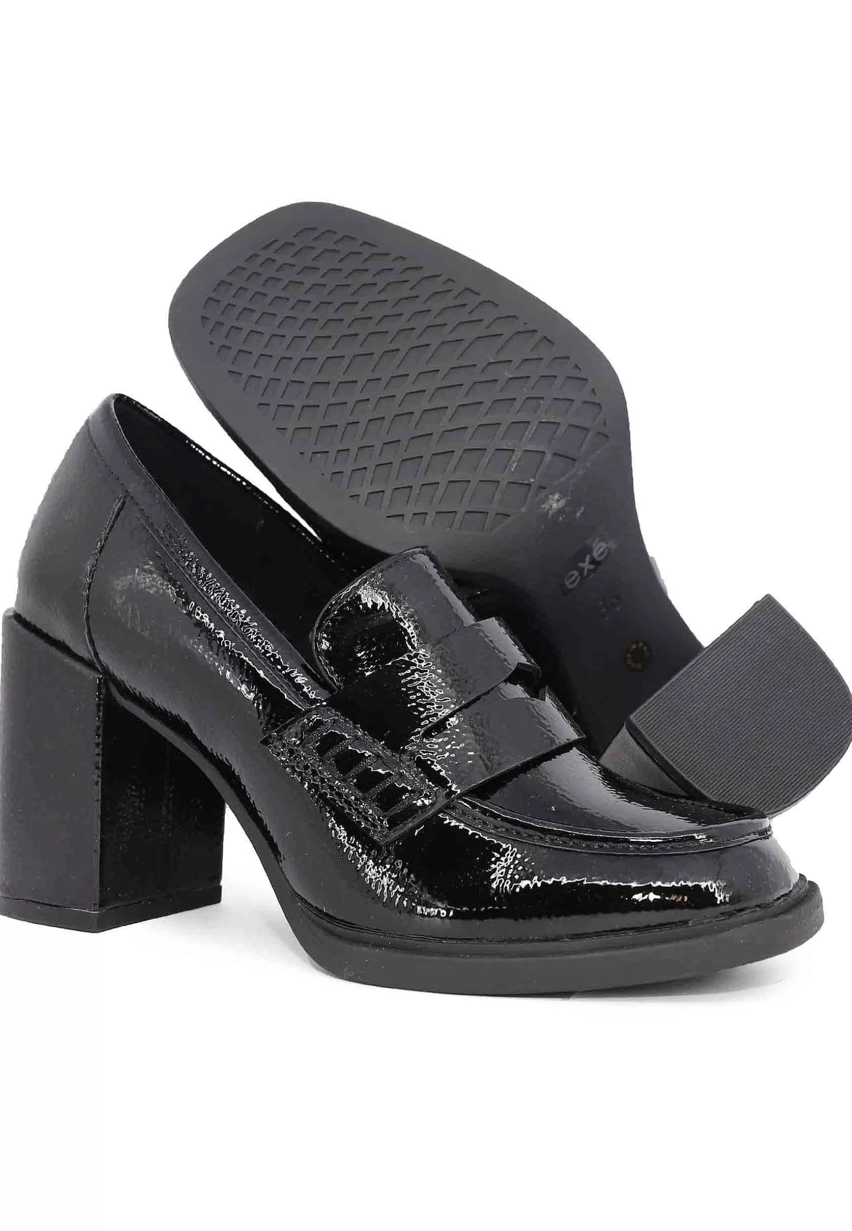 Mocassini Donna In Vernice Nera Con Tacco Alto E Punta Tonda*Exe Flash Sale
