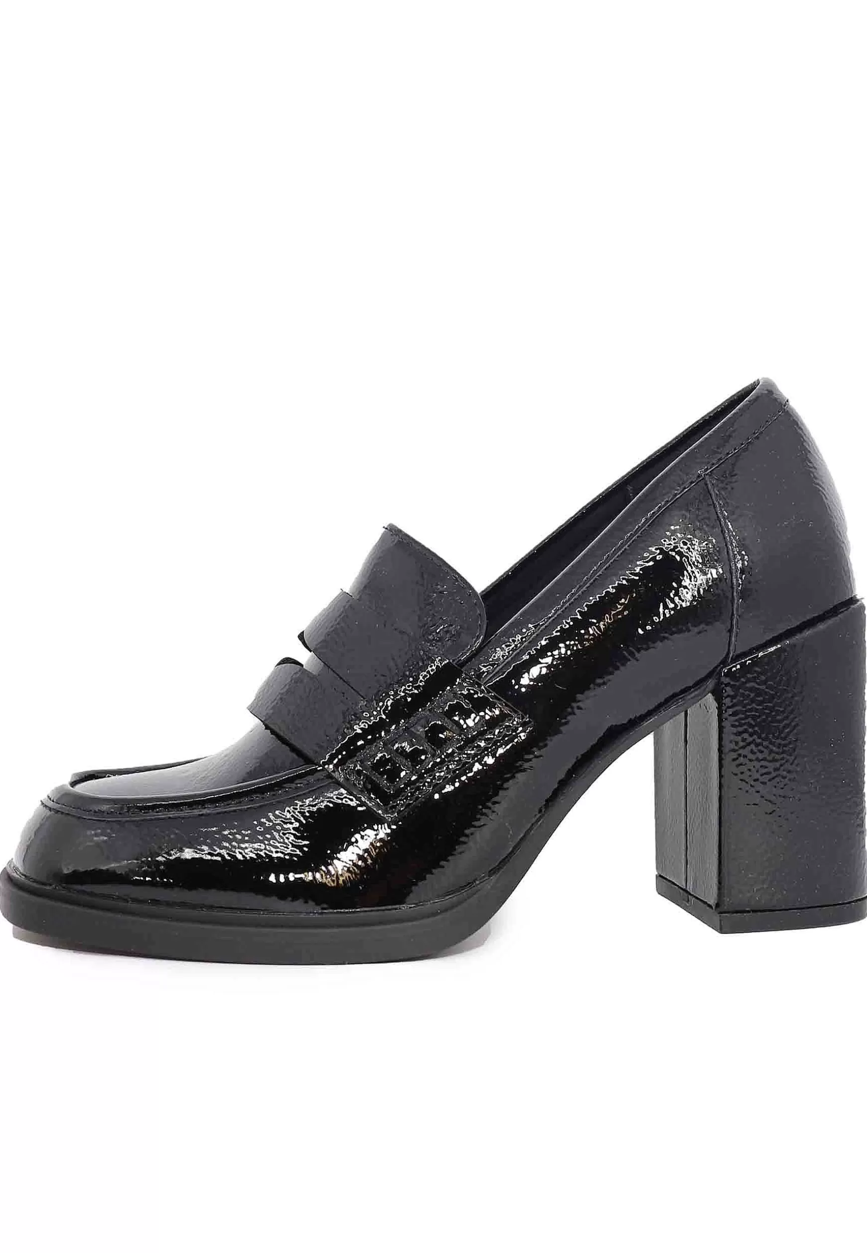 Mocassini Donna In Vernice Nera Con Tacco Alto E Punta Tonda*Exe Flash Sale