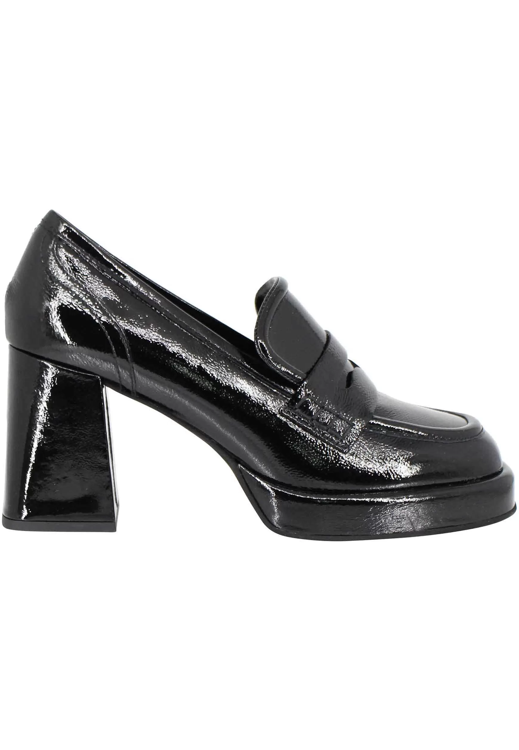 Mocassini Donna In Vernice Nera Con Tacco Alto Plateau E Punta Quadra** Discount