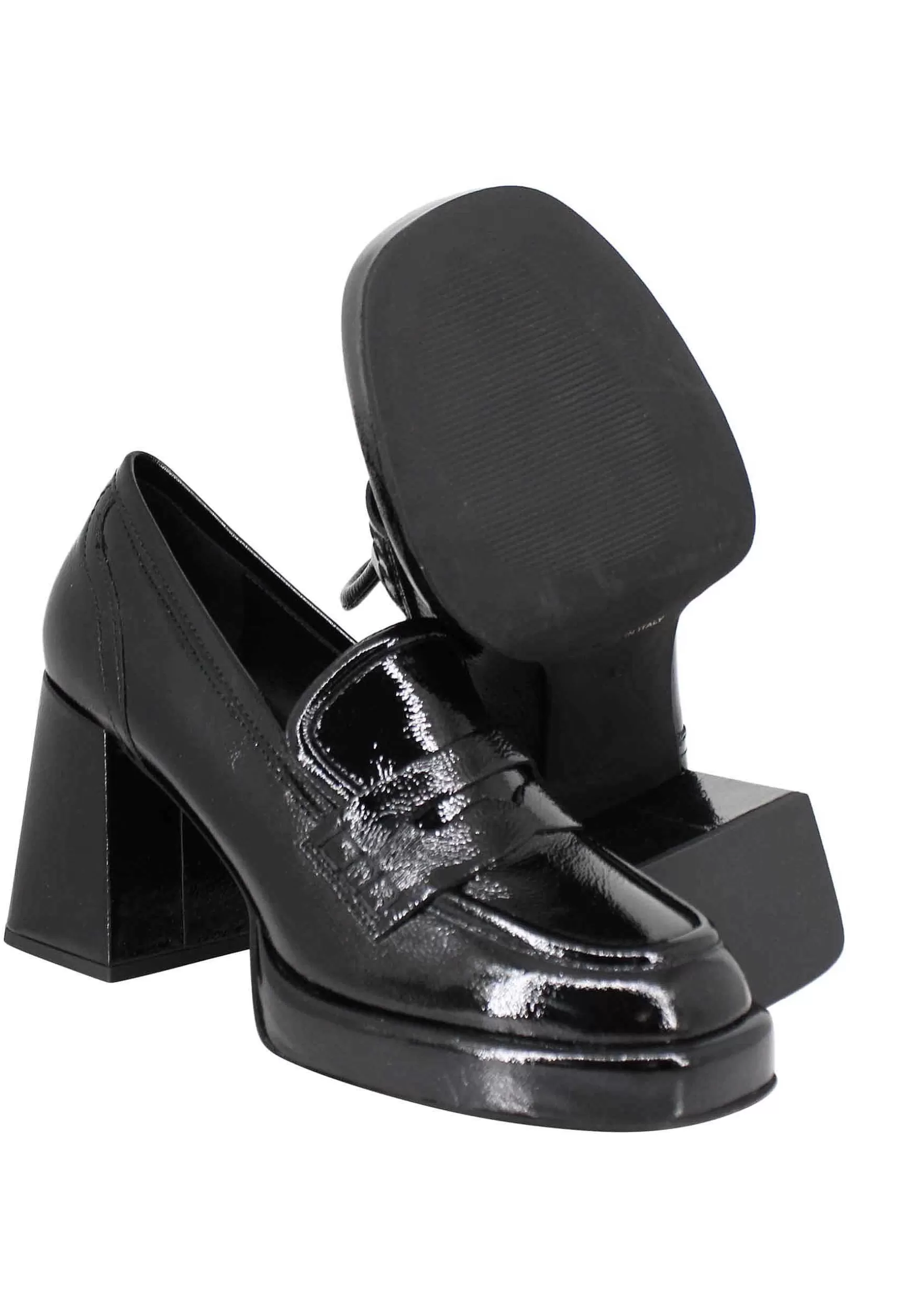 Mocassini Donna In Vernice Nera Con Tacco Alto Plateau E Punta Quadra** Discount