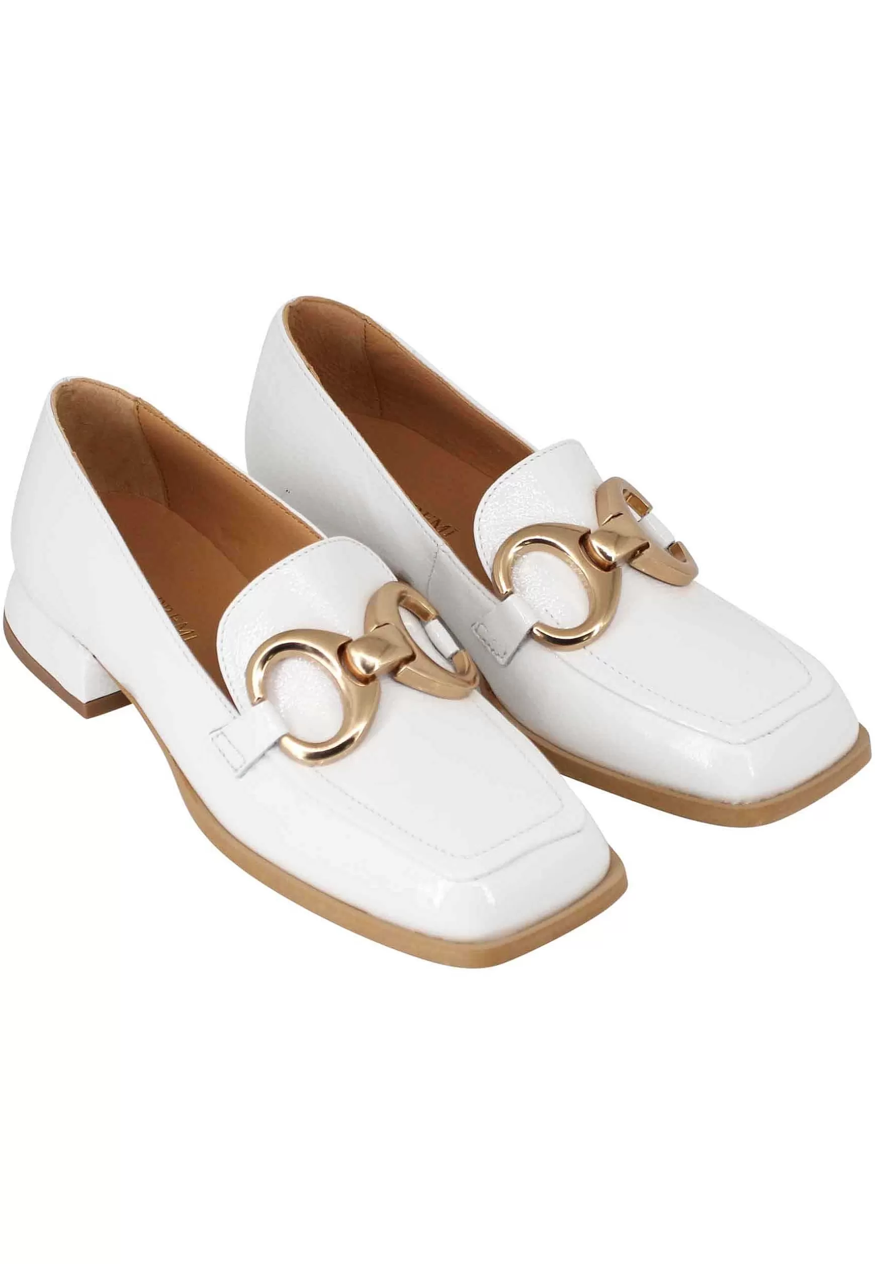 Mocassini Donna Poppi Chal In Naplak Off White Con Morsetto In Oro Satinato*Bruno Premi New
