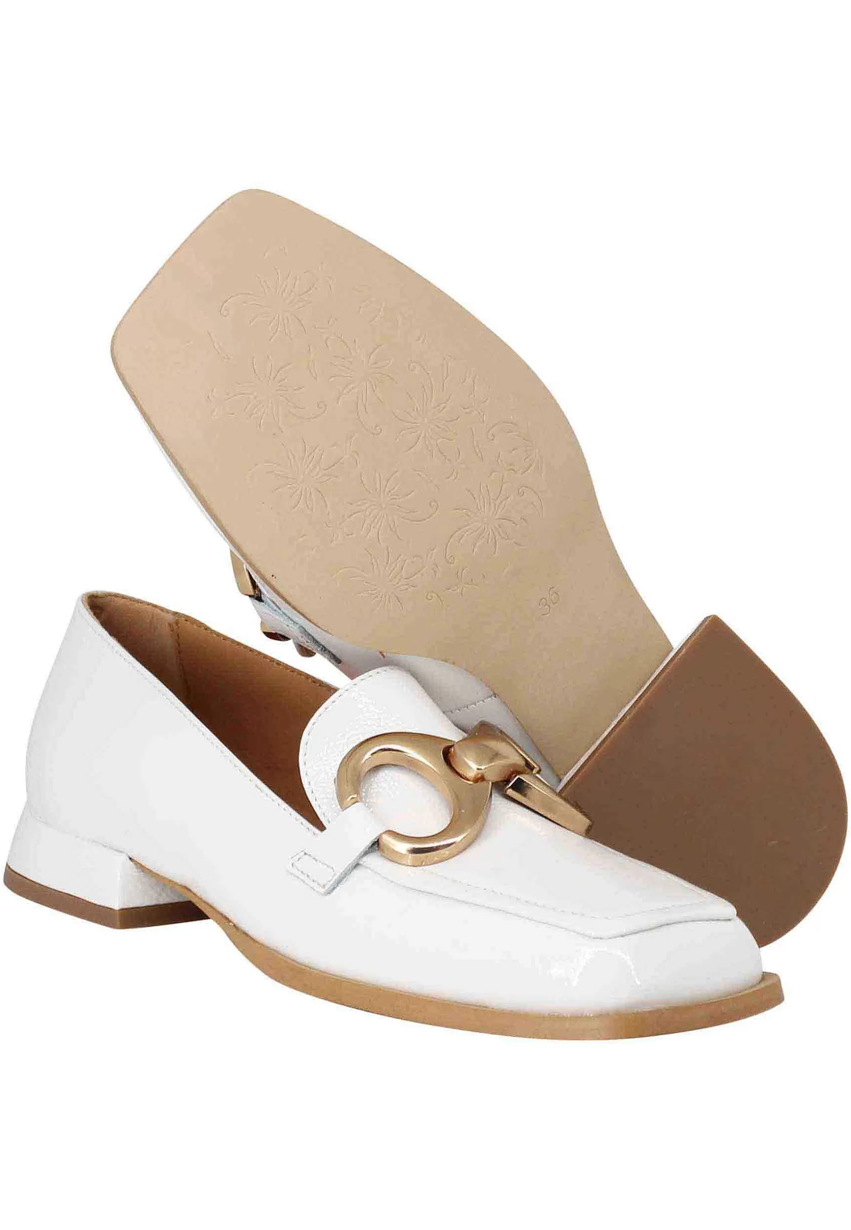 Mocassini Donna Poppi Chal In Naplak Off White Con Morsetto In Oro Satinato*Bruno Premi New