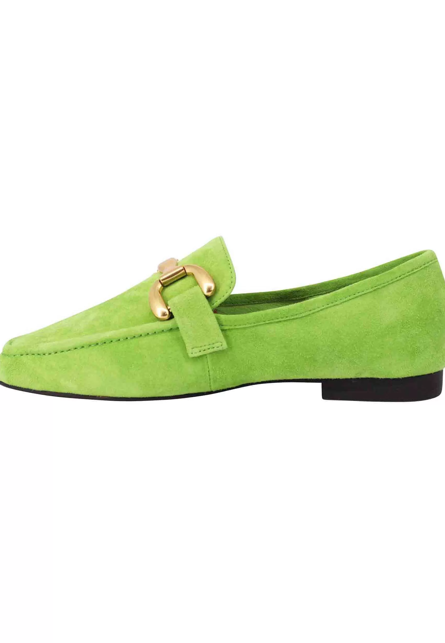 Mocassini Donna Zagreb In Camoscio Verde Con Morsetto In Oro*Bibi Lou Hot