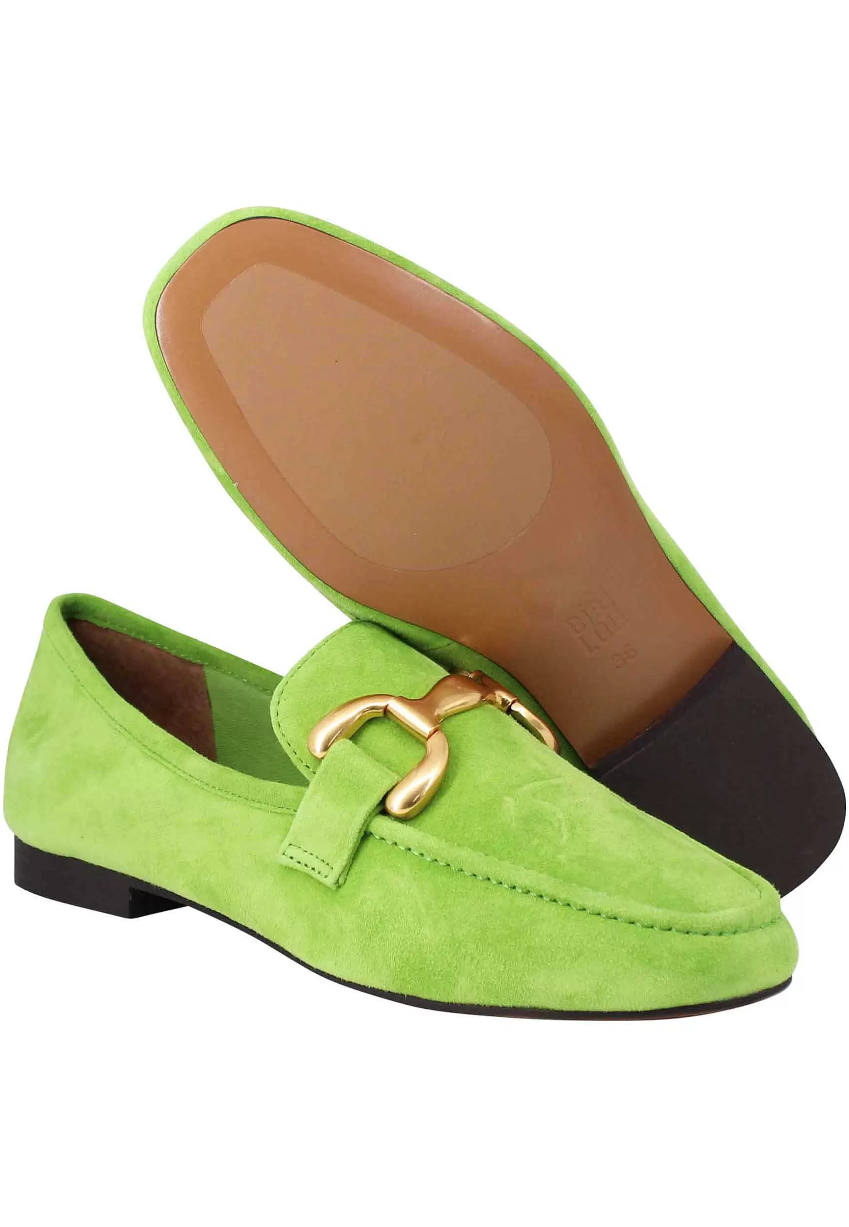 Mocassini Donna Zagreb In Camoscio Verde Con Morsetto In Oro*Bibi Lou Hot