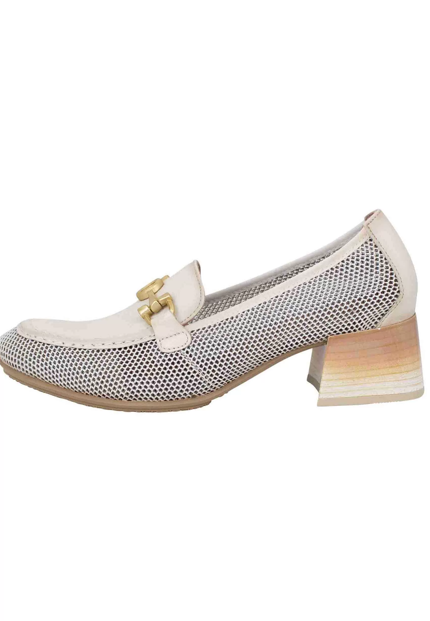 Mocassini Etna Donna In Pelle Panna E Tessuto Forato In Tinta Con Morsetto In Oro*Hispanitas Outlet