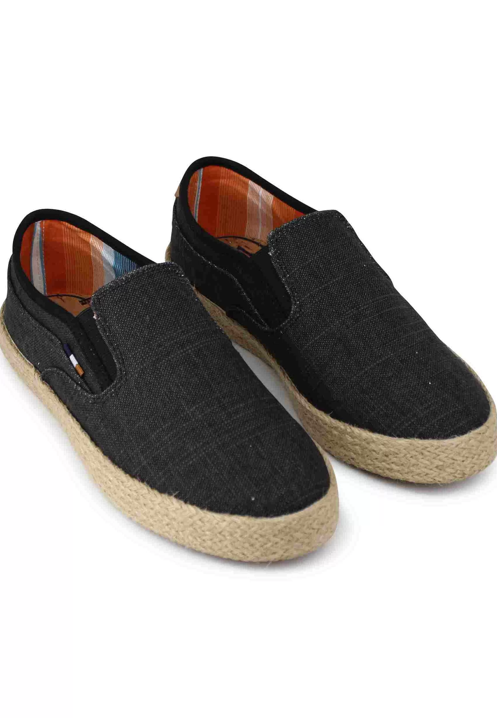 Mocassini Uomo Calypso Slip On Rope In Tessuto Nero Con Suola In Corda*Wrangler Clearance