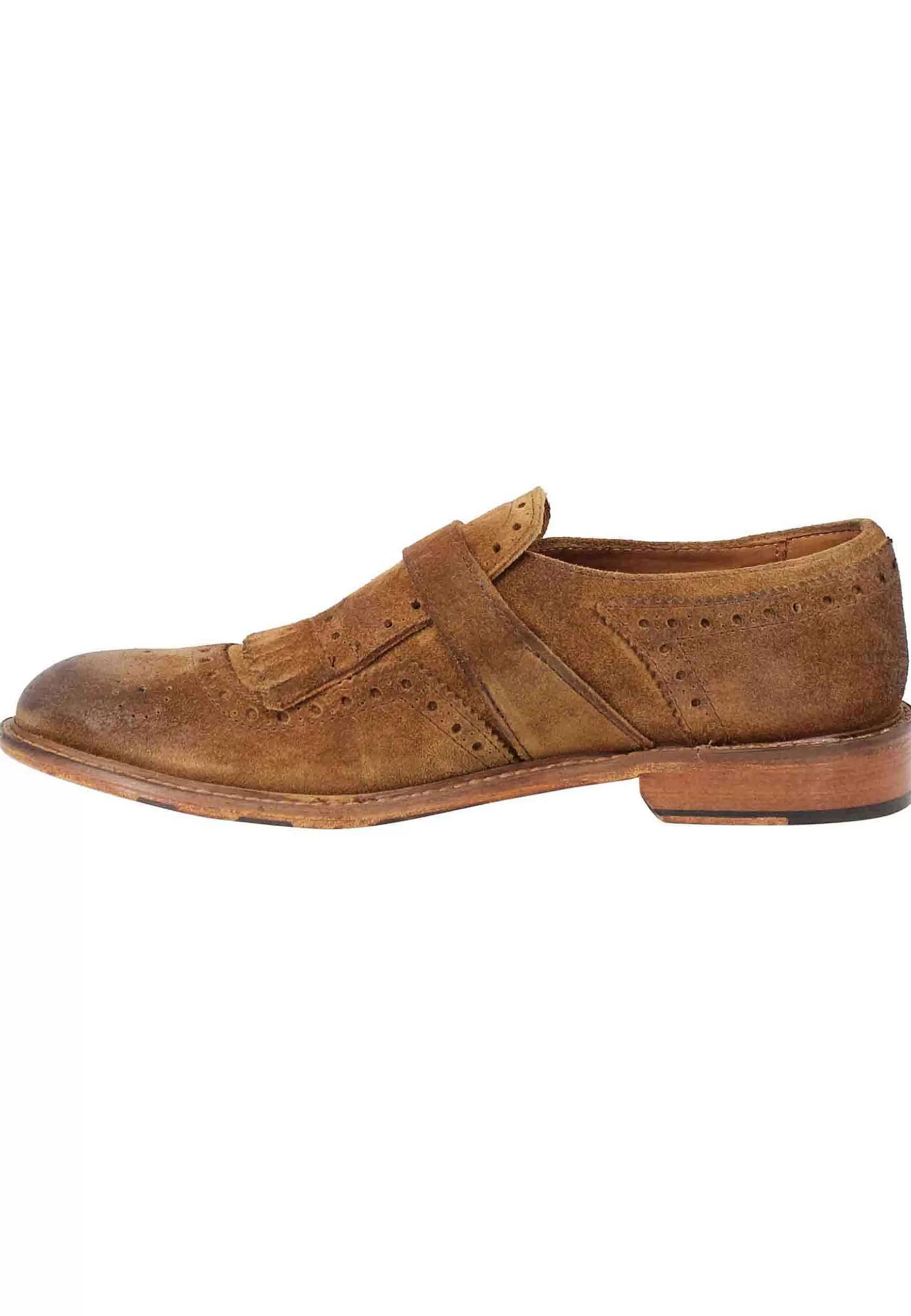 Mocassini Uomo In Camoscio Cuoio Con Fibbia Laterale E Frange** Outlet