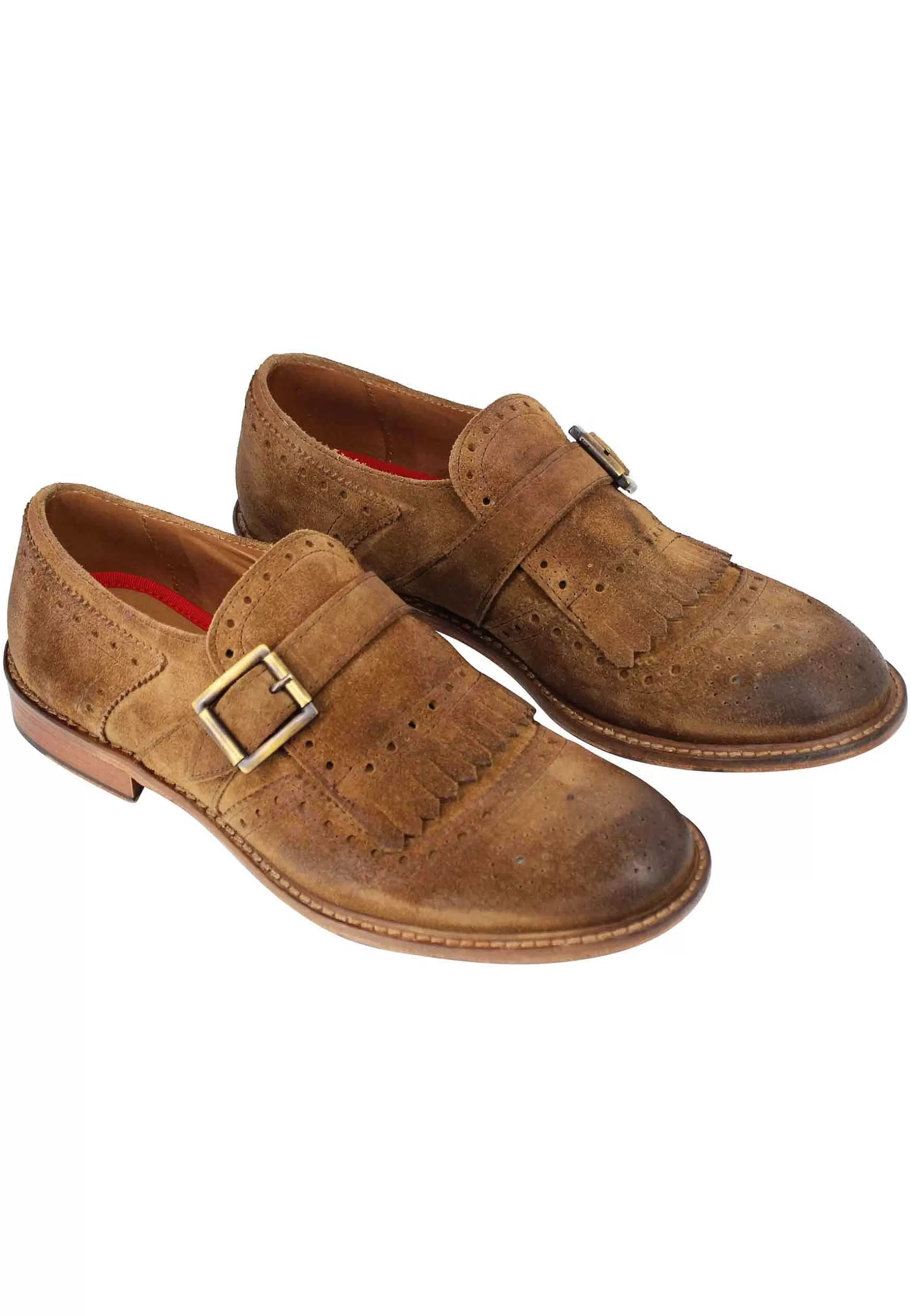 Mocassini Uomo In Camoscio Cuoio Con Fibbia Laterale E Frange** Outlet