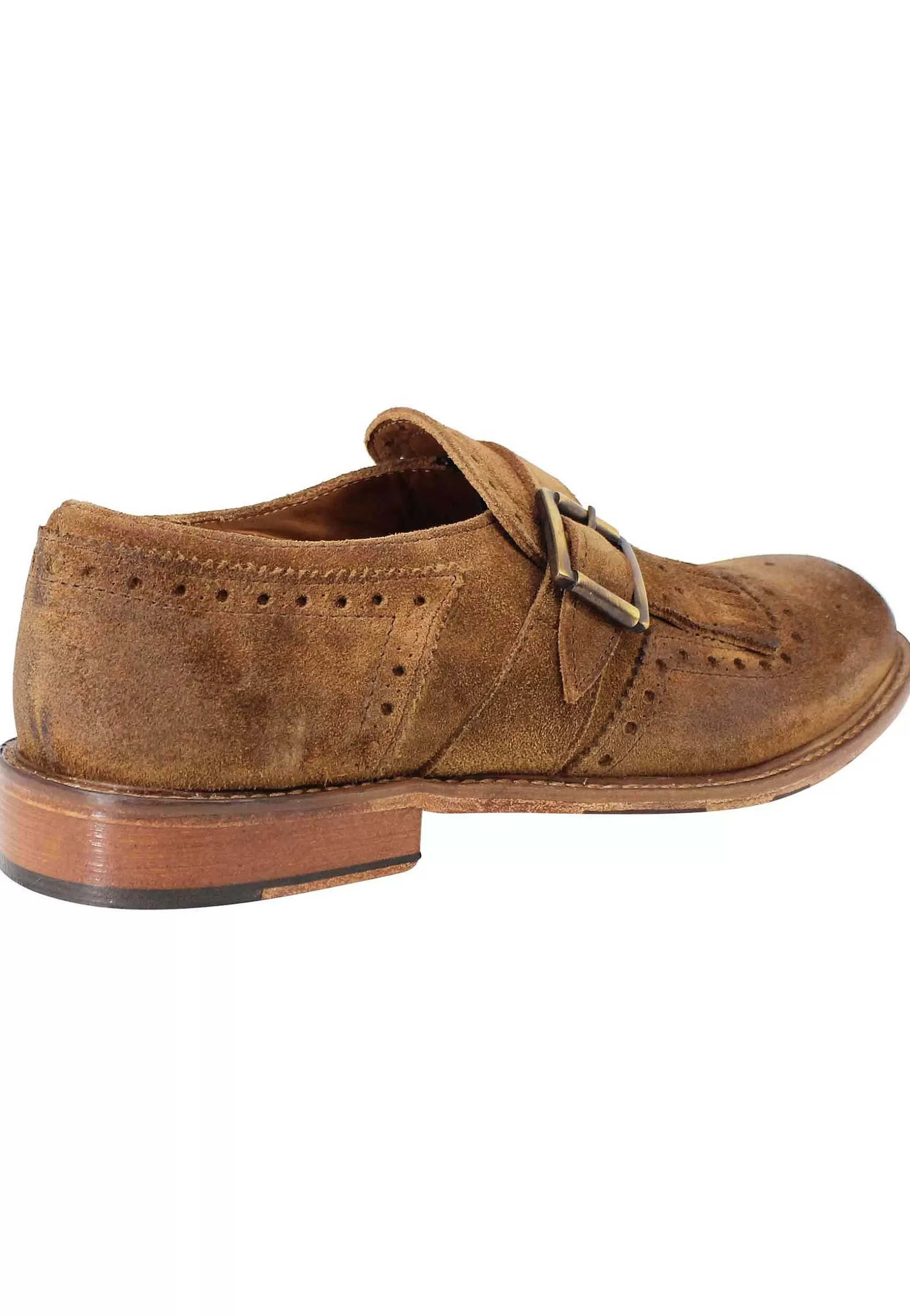 Mocassini Uomo In Camoscio Cuoio Con Fibbia Laterale E Frange** Outlet