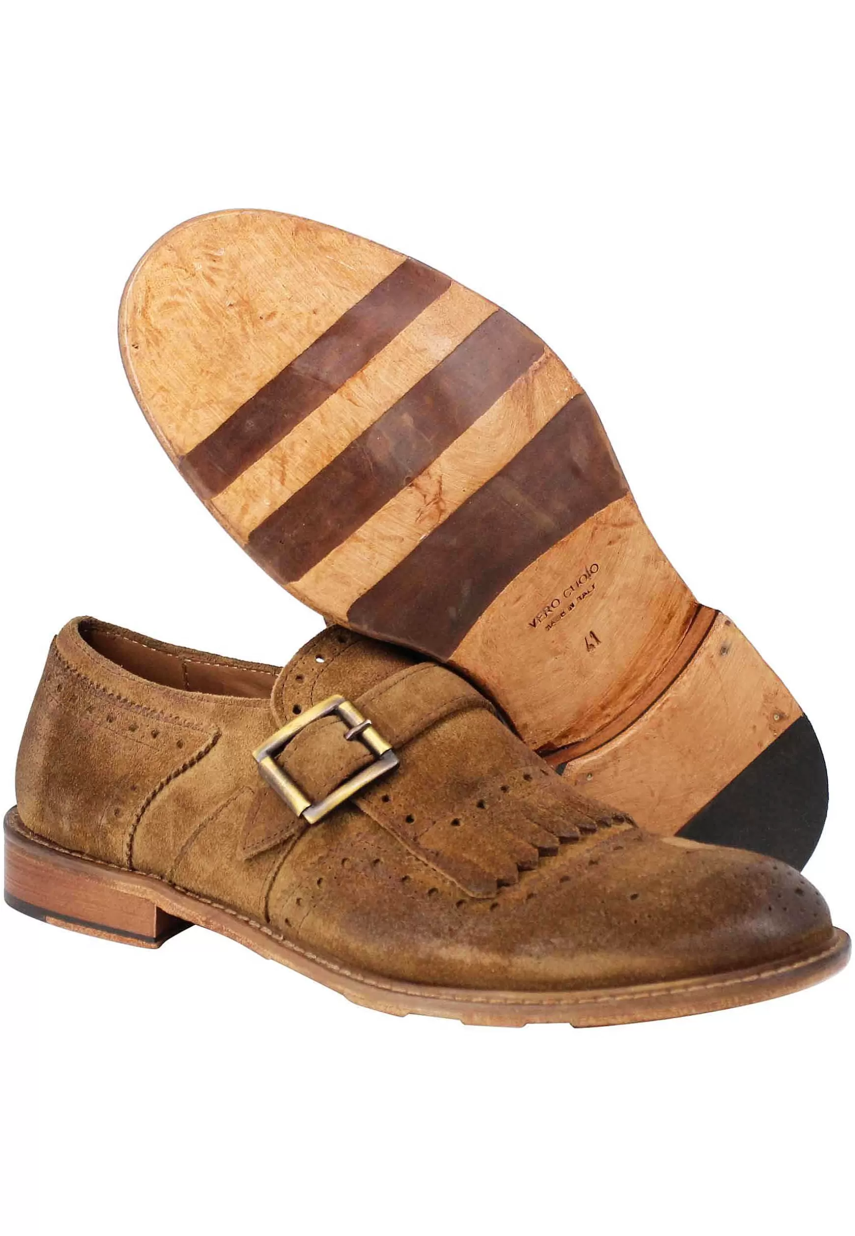 Mocassini Uomo In Camoscio Cuoio Con Fibbia Laterale E Frange** Outlet