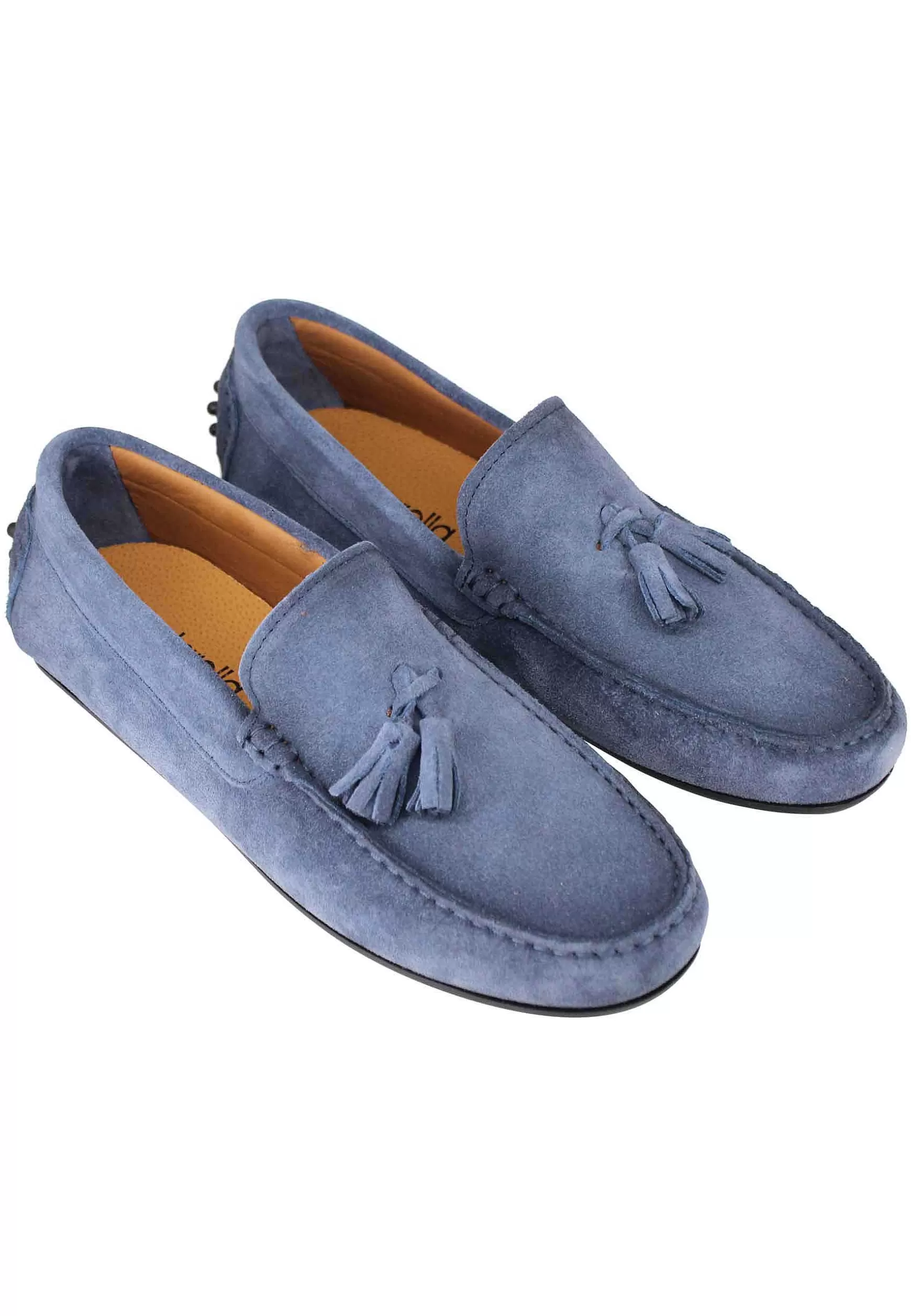 Mocassini Uomo In Camoscio Ingrassato Blu Con Suola In Gomma** Sale
