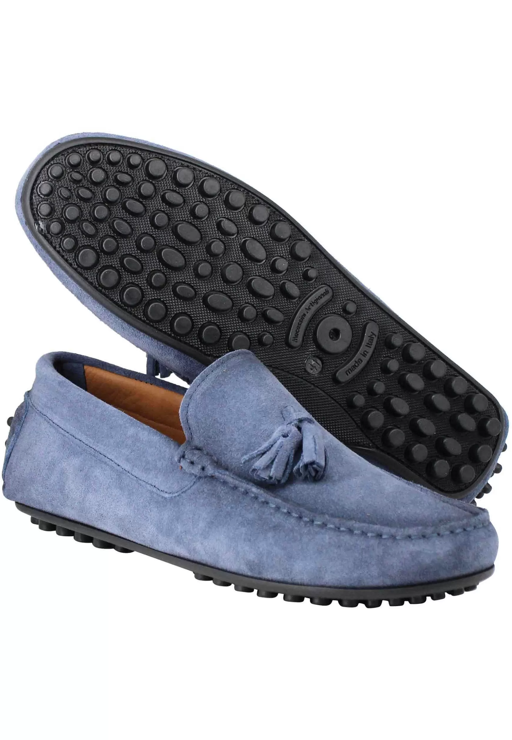 Mocassini Uomo In Camoscio Ingrassato Blu Con Suola In Gomma** Sale