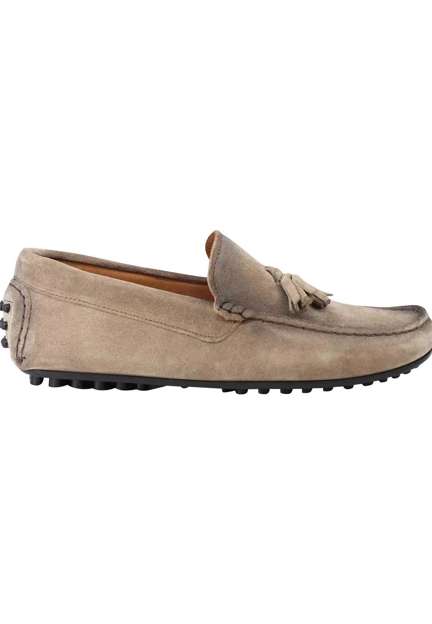 Mocassini Uomo In Camoscio Ingrassato Grigio Con Suola In Gomma** Sale