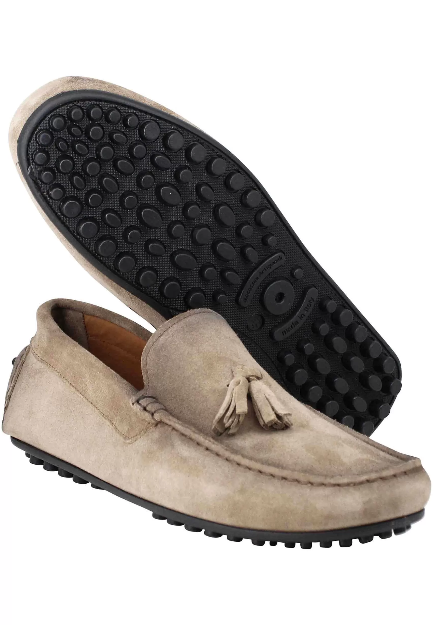 Mocassini Uomo In Camoscio Ingrassato Grigio Con Suola In Gomma** Sale