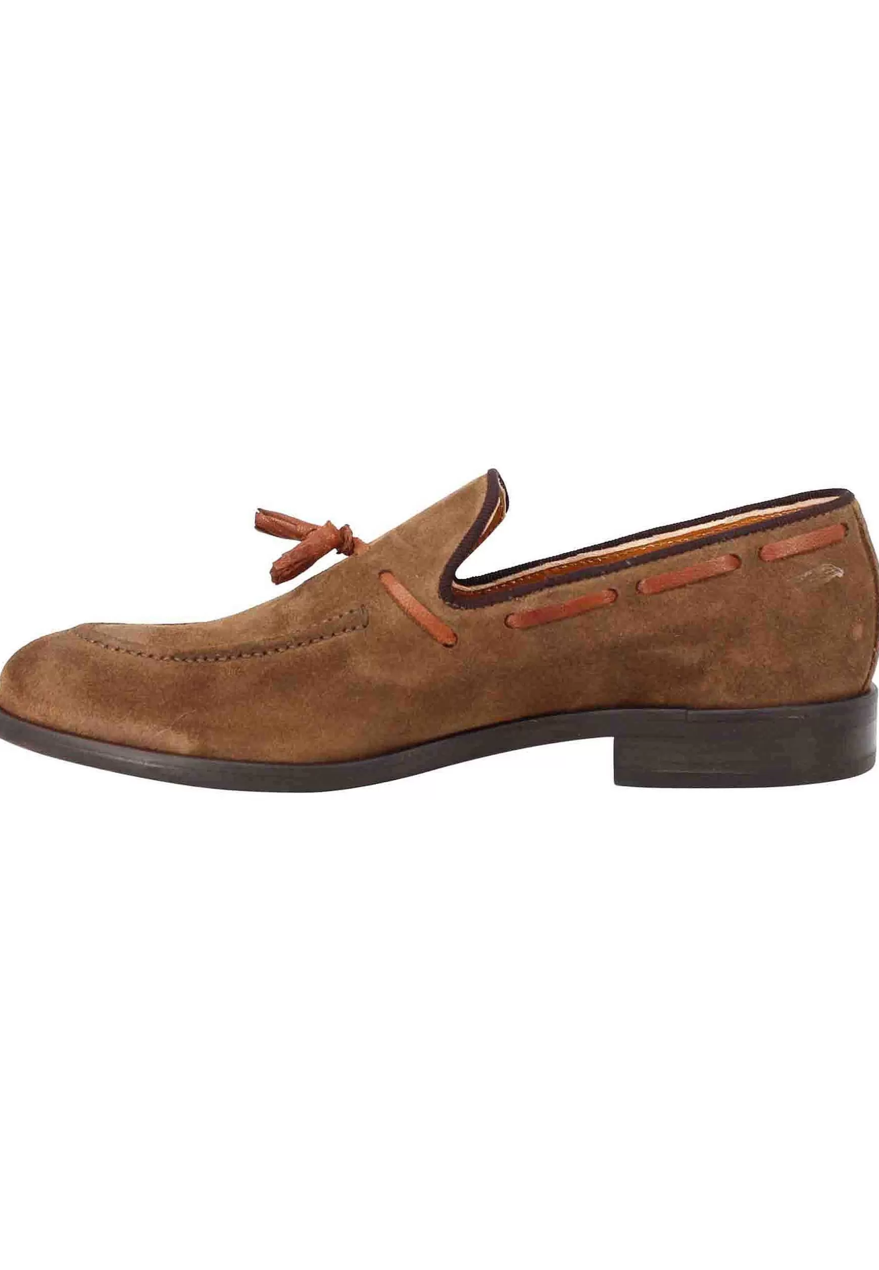 Mocassini Uomo In Camoscio Marrone Con Nappine In Pelle E Suola In Gomma** Discount