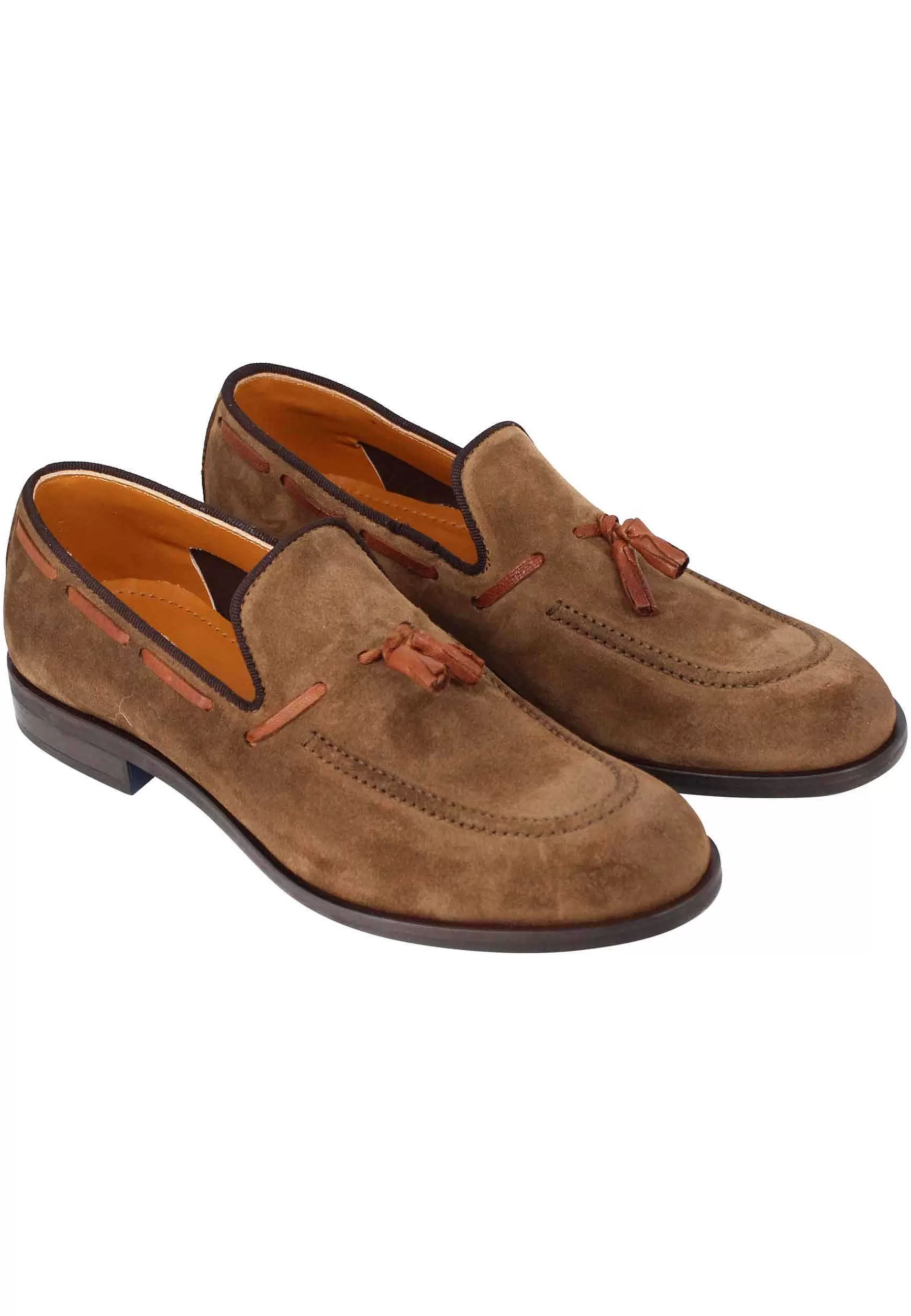 Mocassini Uomo In Camoscio Marrone Con Nappine In Pelle E Suola In Gomma** Discount