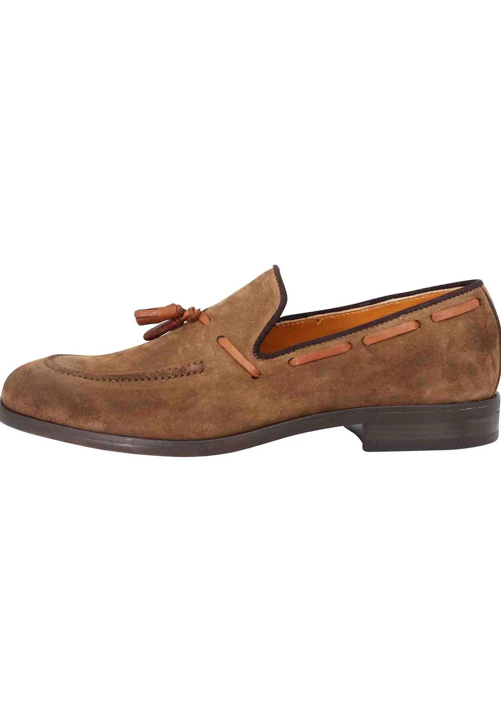 Mocassini Uomo In Camoscio Marrone Con Nappine In Pelle E Suola In Gomma** Discount