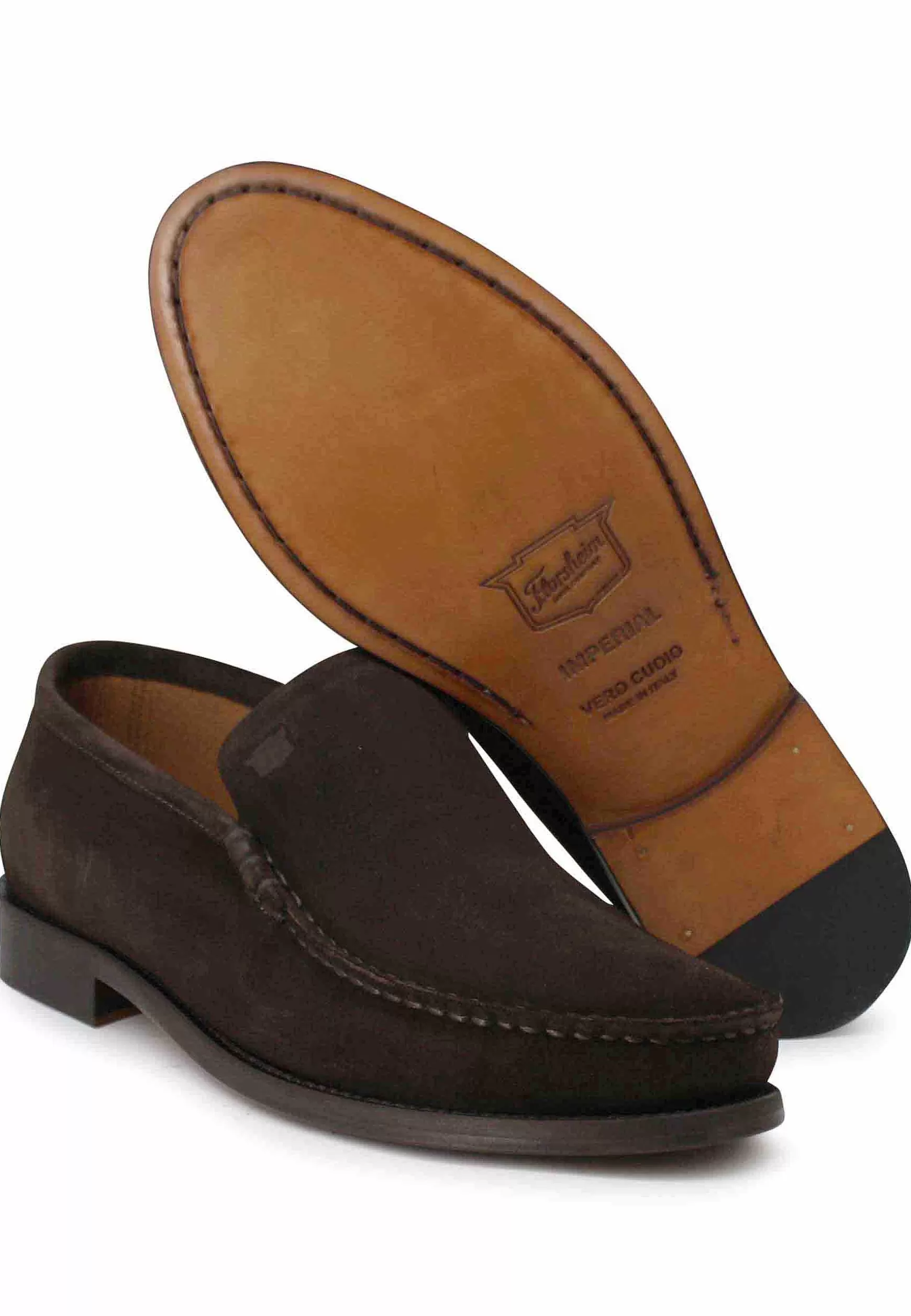 Mocassini Uomo In Camoscio Marrone Con Patta Liscia E Suola In Cuoio Cucita*Florsheim Cheap