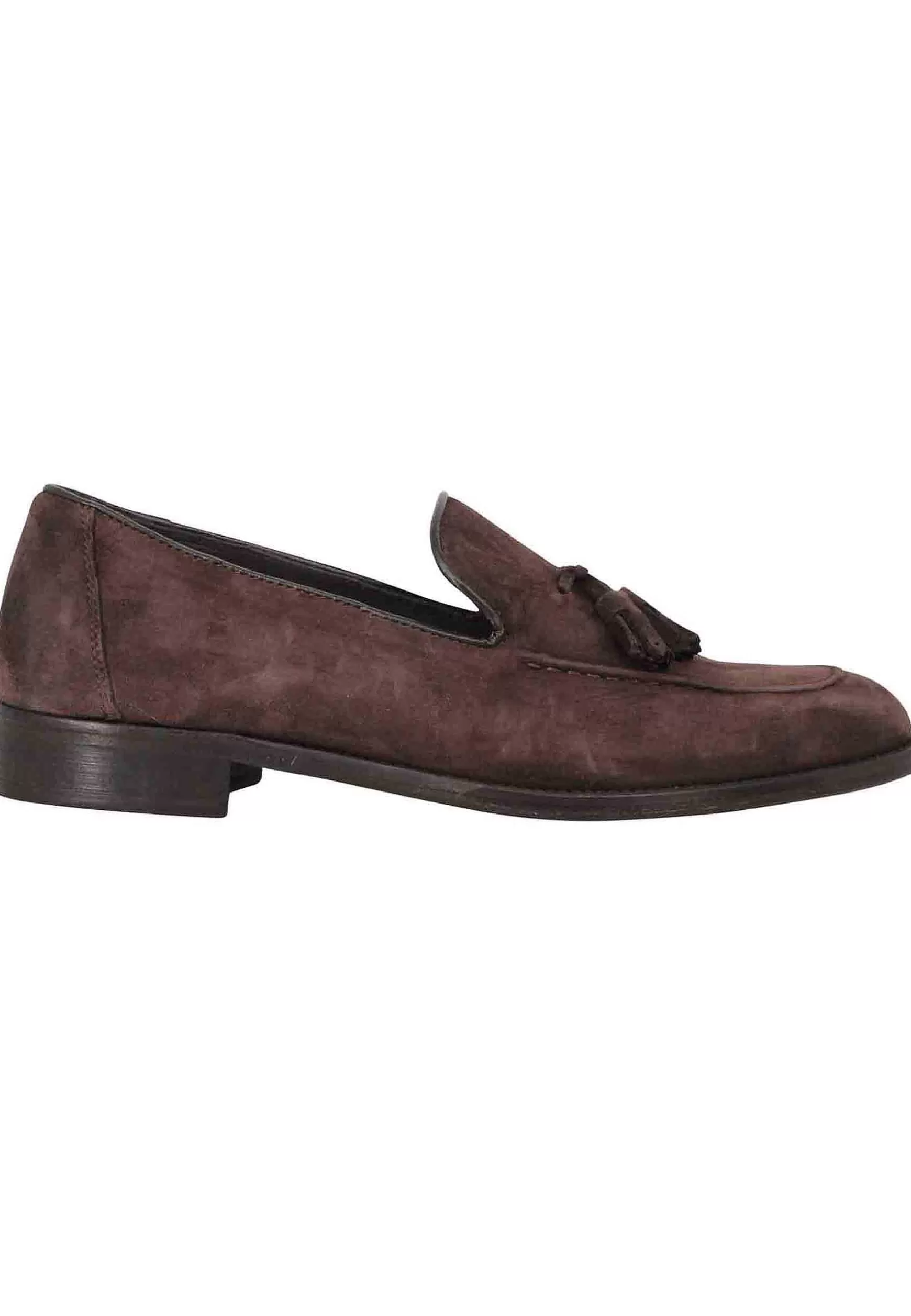 Mocassini Uomo In Camoscio Testa Di Moro Con Nappine E Suola In Cuoio Cucita** Fashion