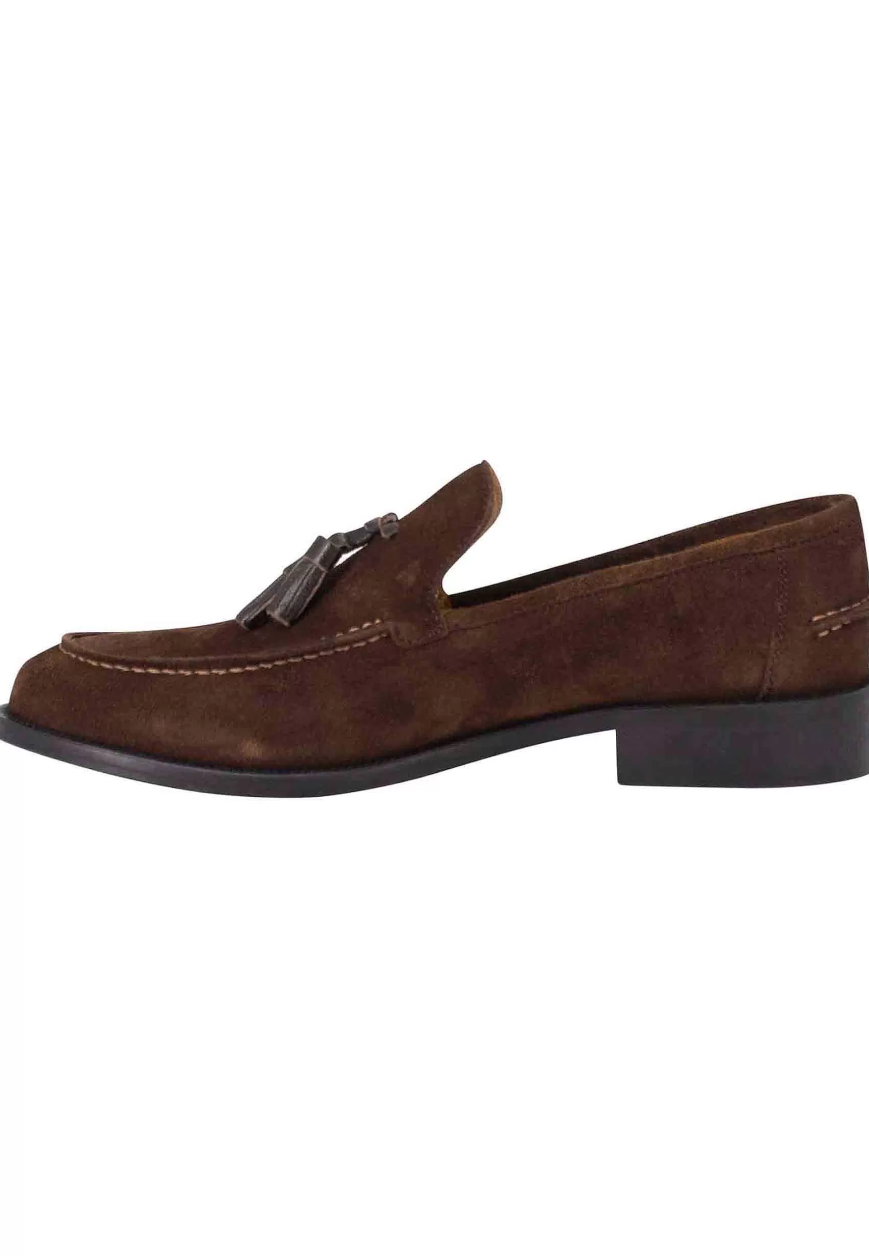 Mocassini Uomo In Camoscio Testa Di Moro Con Nappine E Suola In Cuoio Cucita*Rogal Sale