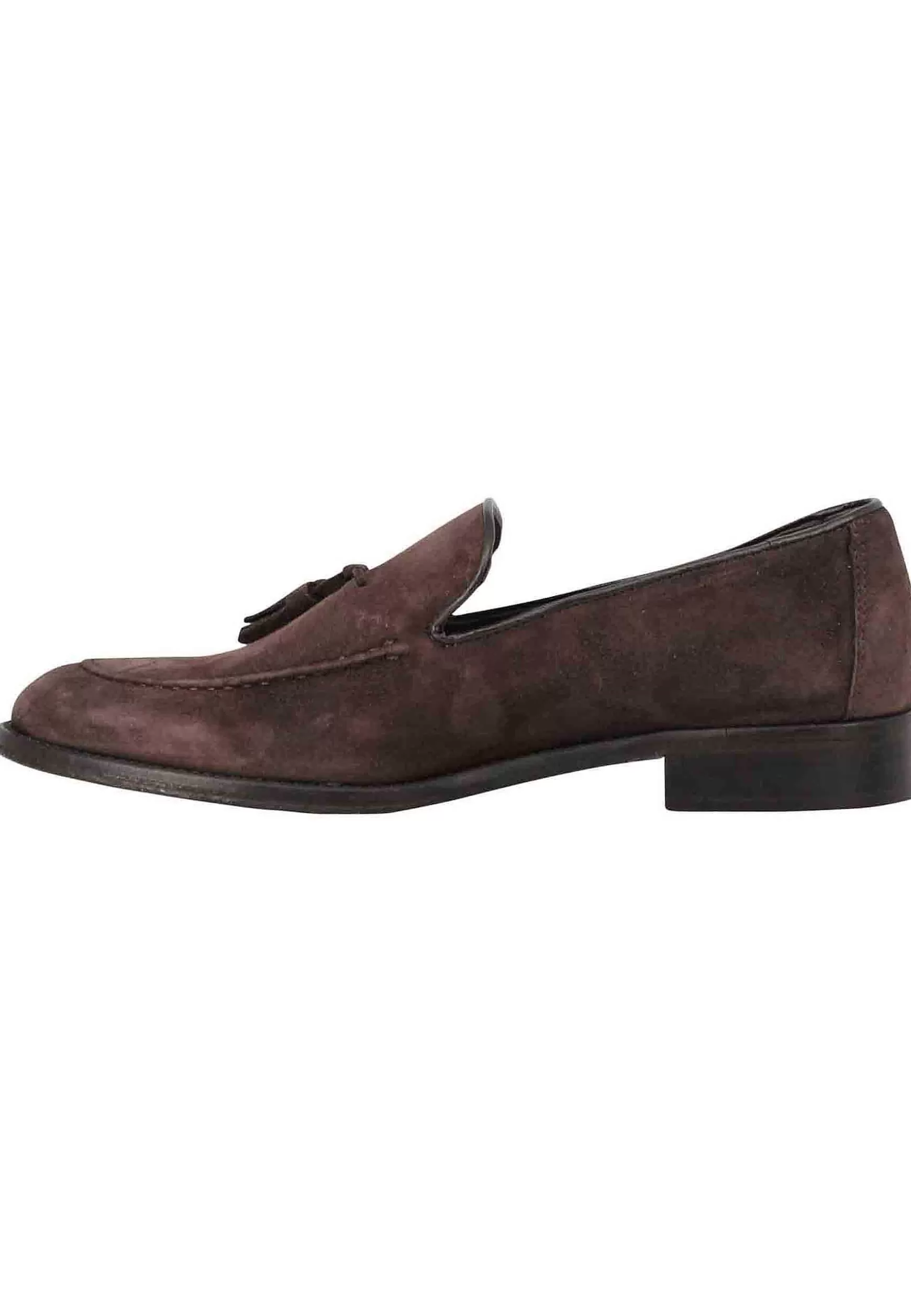 Mocassini Uomo In Camoscio Testa Di Moro Con Nappine E Suola In Cuoio Cucita** Fashion