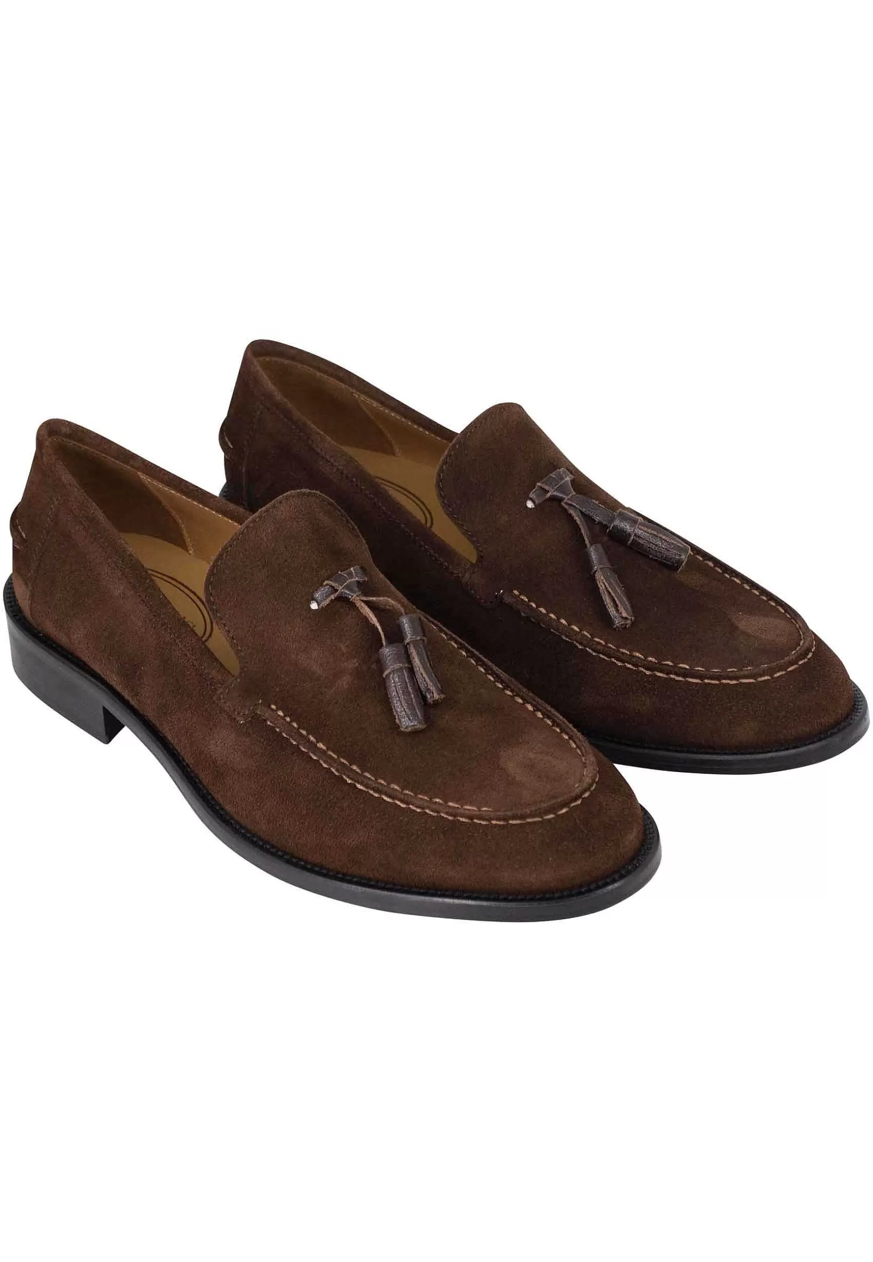 Mocassini Uomo In Camoscio Testa Di Moro Con Nappine E Suola In Cuoio Cucita*Rogal Sale