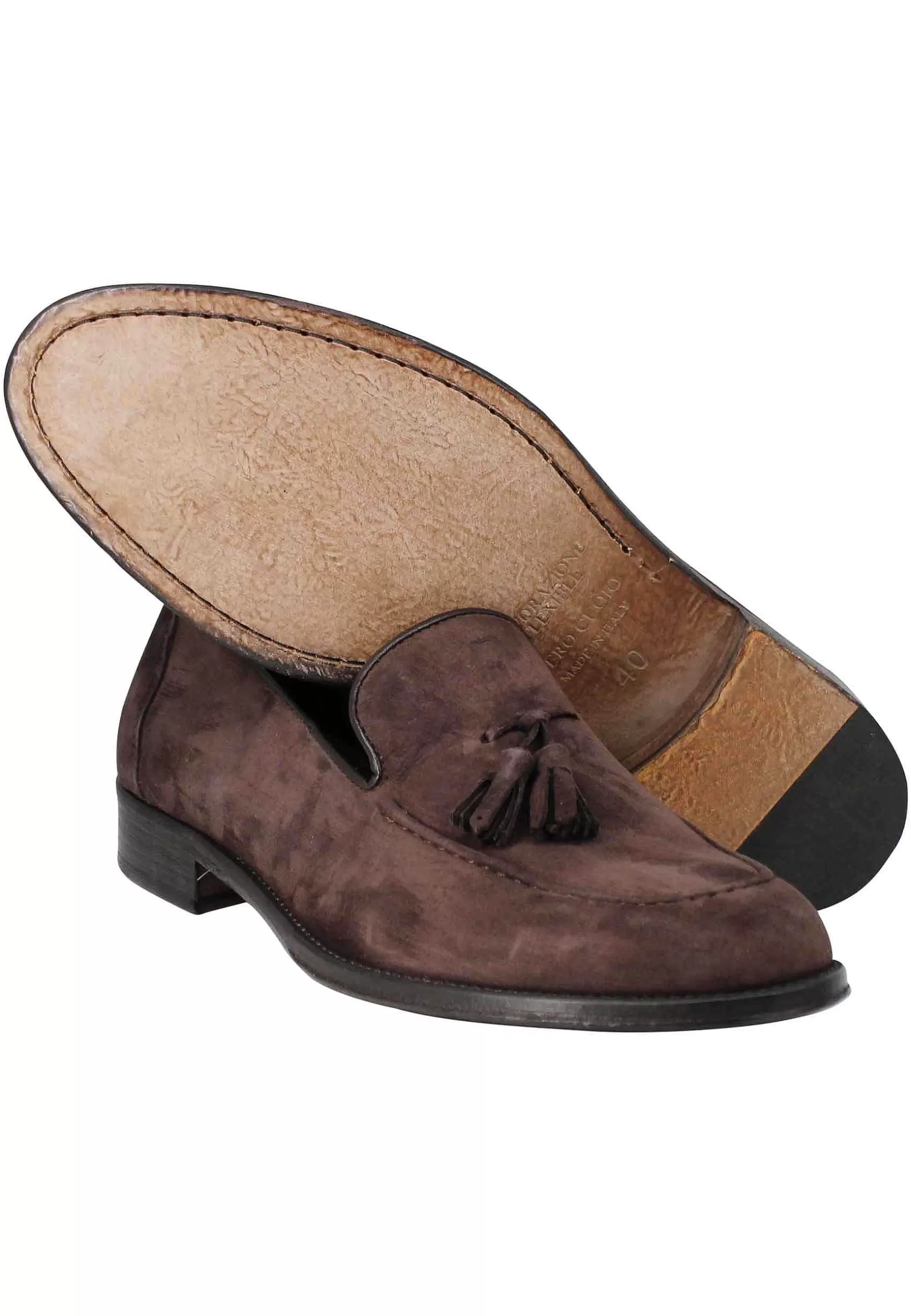 Mocassini Uomo In Camoscio Testa Di Moro Con Nappine E Suola In Cuoio Cucita** Fashion