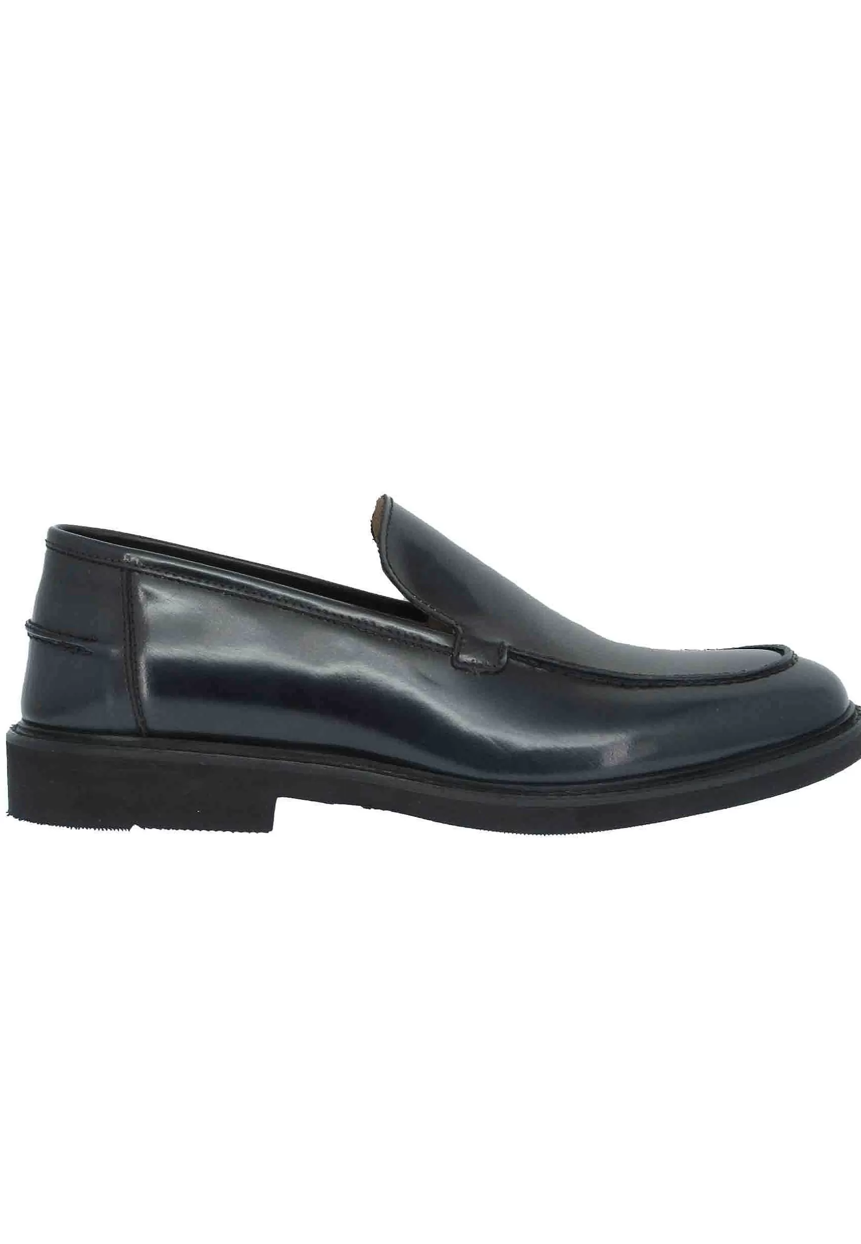 Mocassini Uomo In Pelle Blu Lucida Con Suola In Gomma Ultra Light*Rogal Outlet