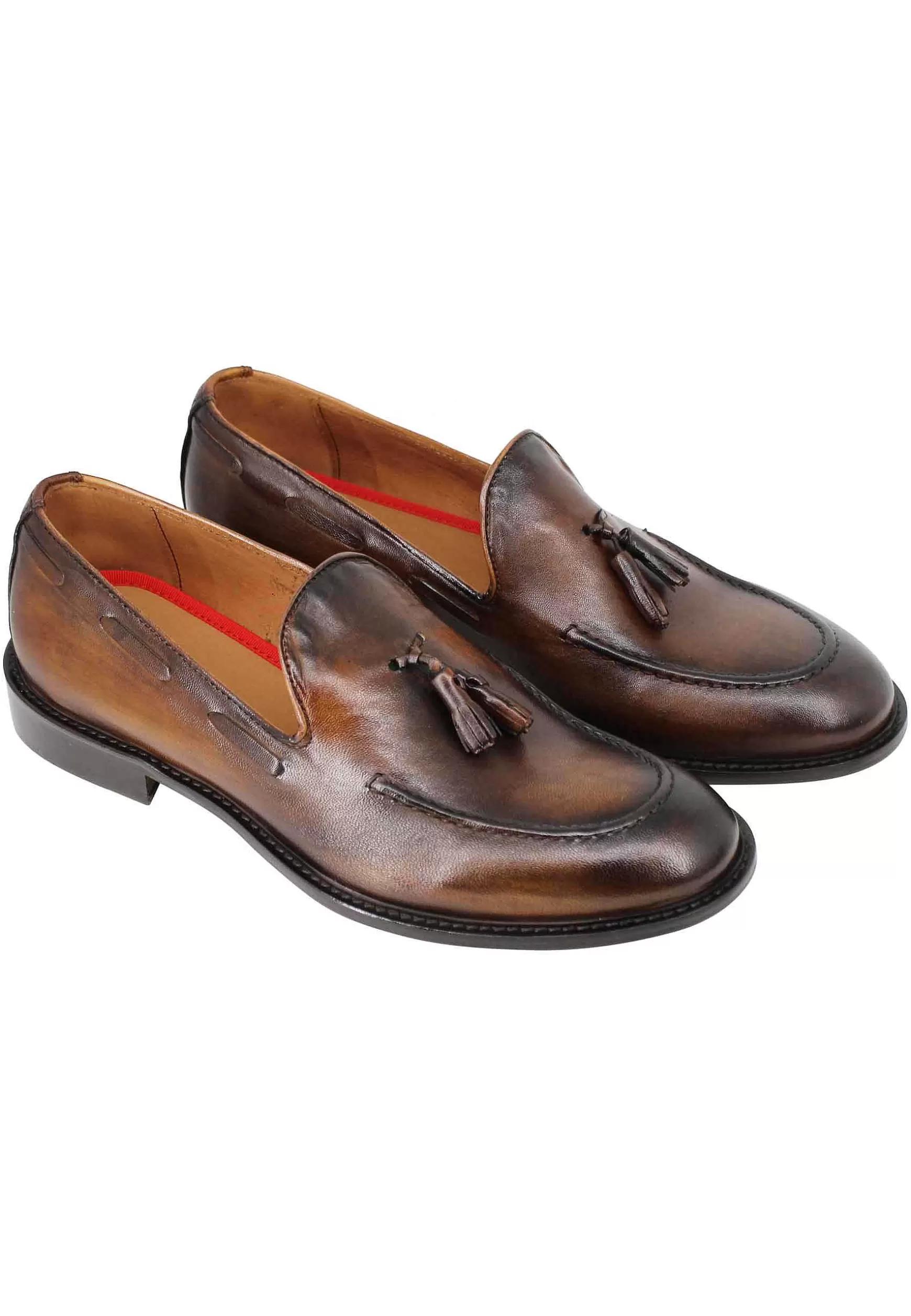 Mocassini Uomo In Pelle Cuoio Con Nappine E Suola In Cuoio** Discount