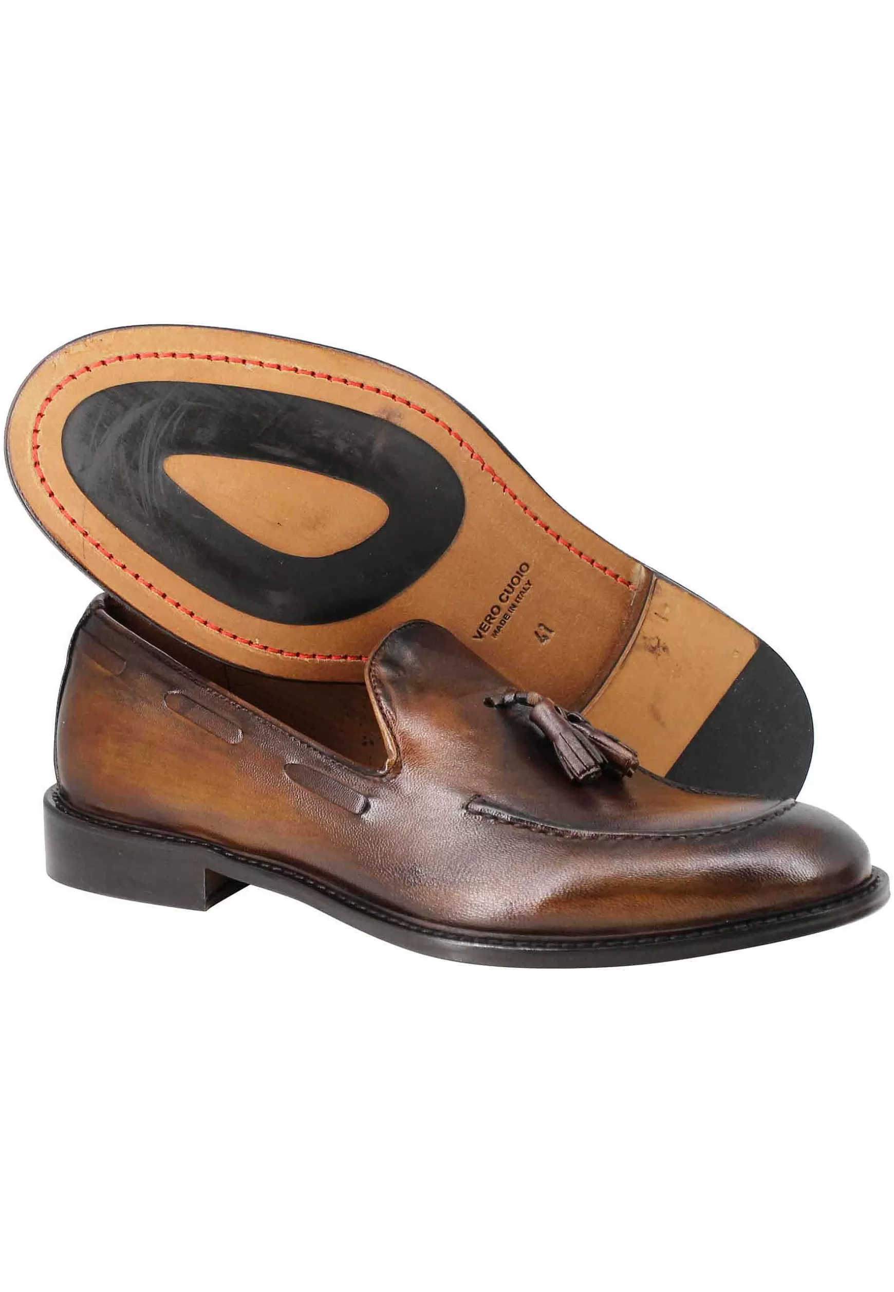 Mocassini Uomo In Pelle Cuoio Con Nappine E Suola In Cuoio** Discount